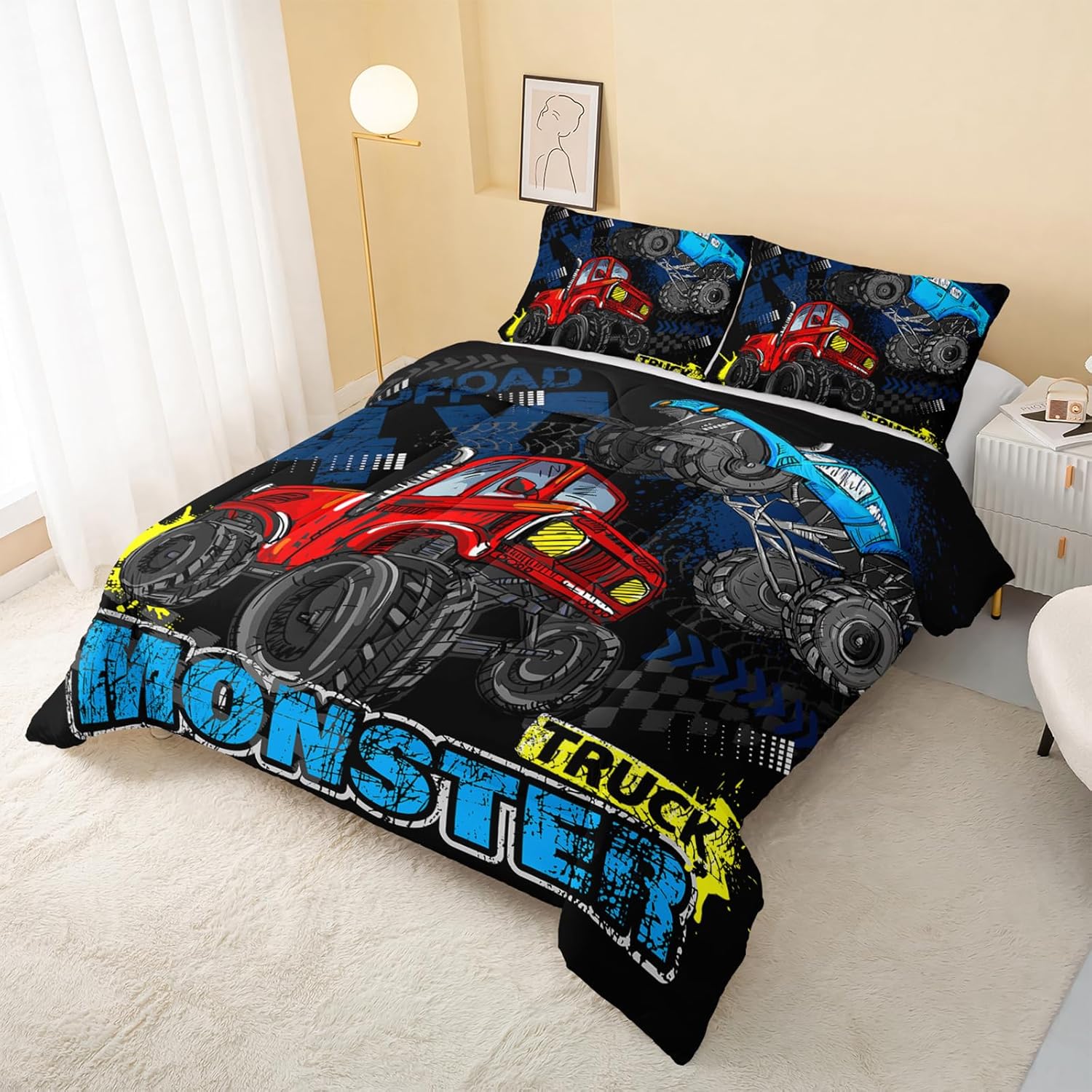 QOOMO Truck Comforter Set for Kids Twin Size