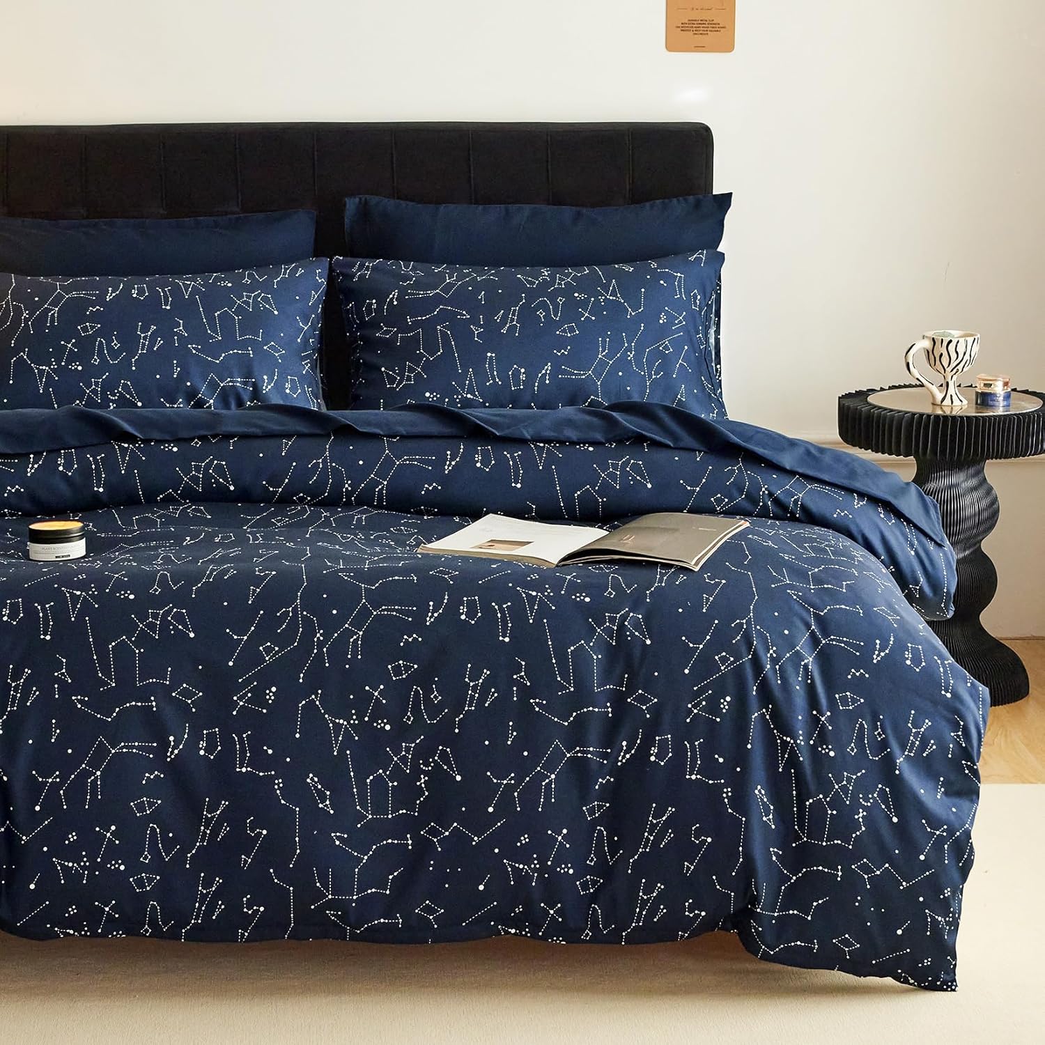 Wake In Cloud Constellation Duvet Cover Set King Size Navy Blue
