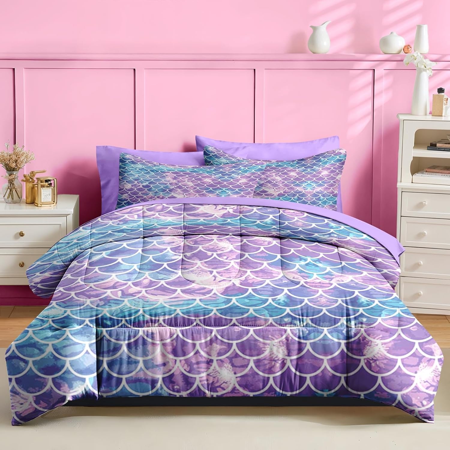 Nesker 5 Pcs Comforter Set Twin Size Mermaid Design