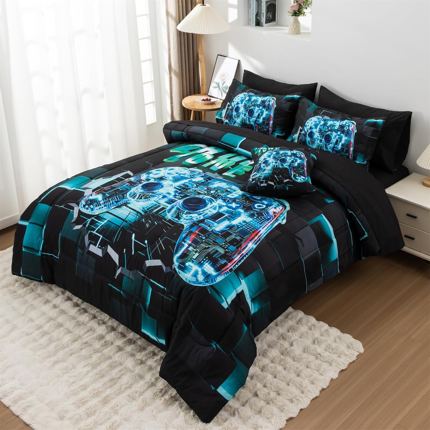 Aimuan Gamer Gaming Bedding Set 3D Gamepad Comforter Twin 6PCS