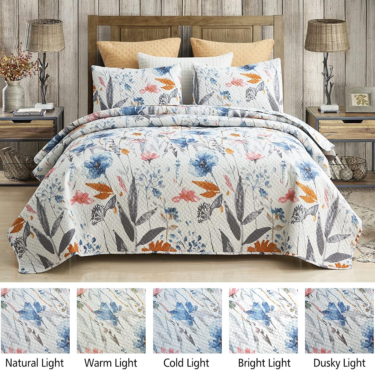 JML Boho Floral King Size Quilt Set 3-Piece