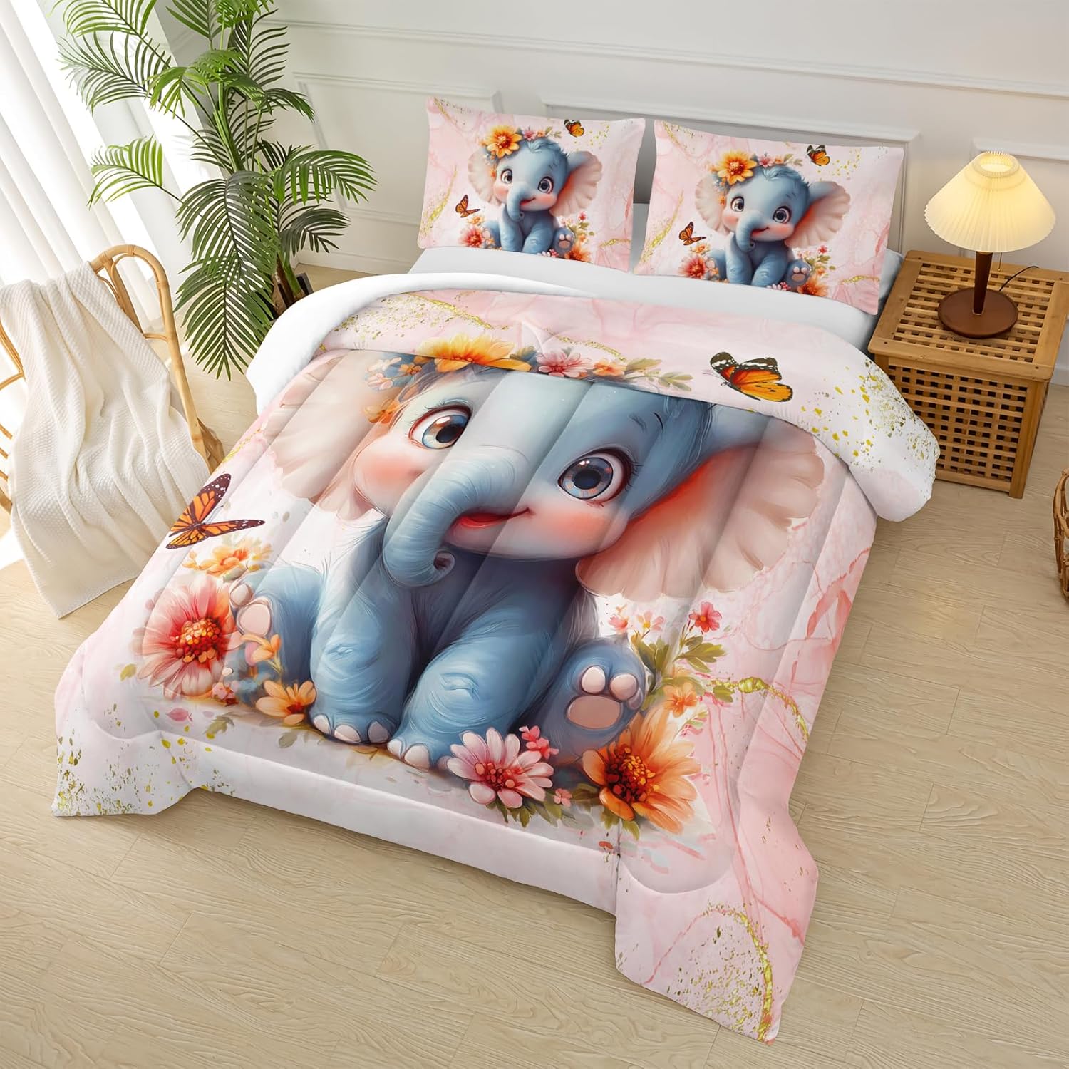 Marble Print Elephant Comforter Set Twin for Kids