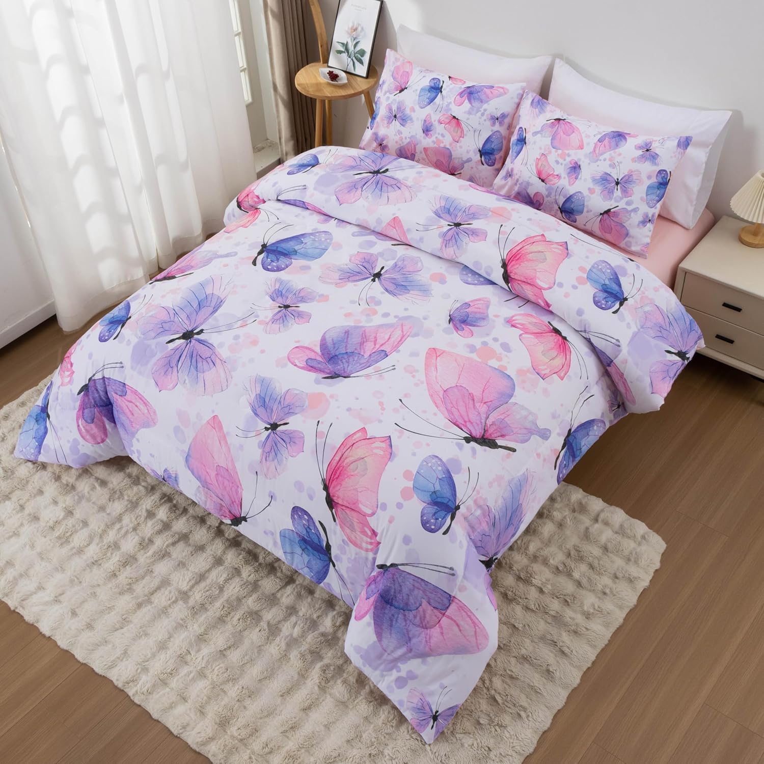 Btargot 3 Piece Butterfly Comforter Set for Girls