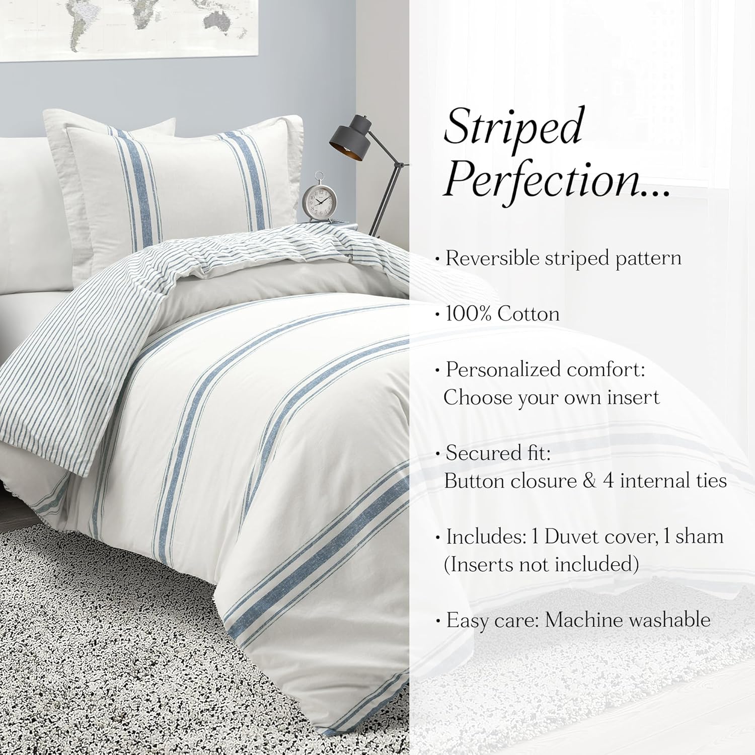 Lush Decor Farmhouse Stripe Reversible Cotton Duvet Cover Set 1