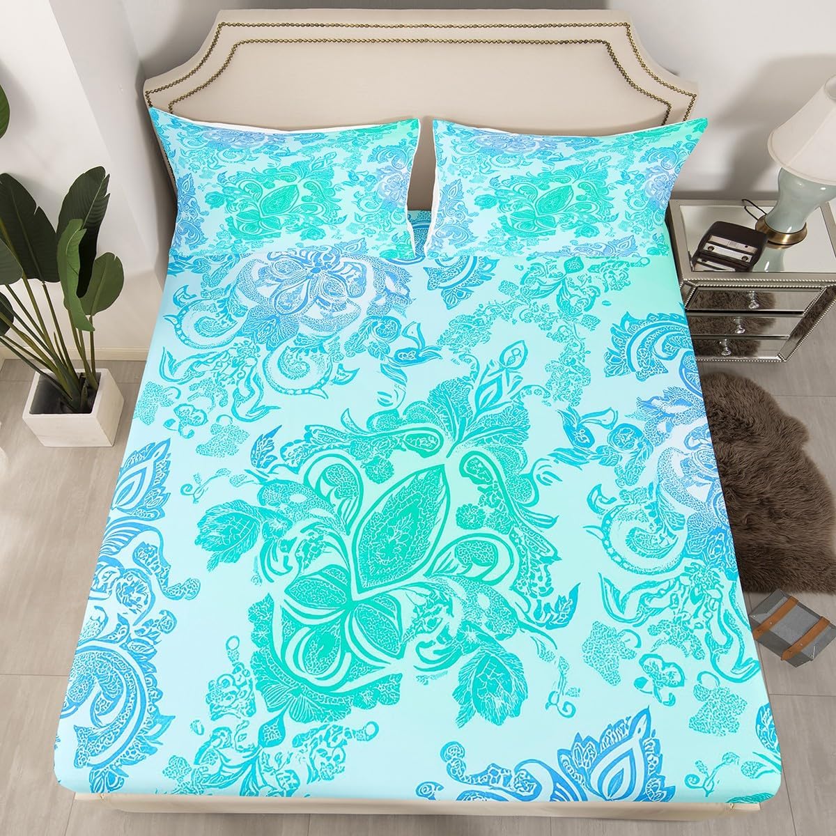 Erosebridal Bohemian Paisley Fitted Sheet Twin Size