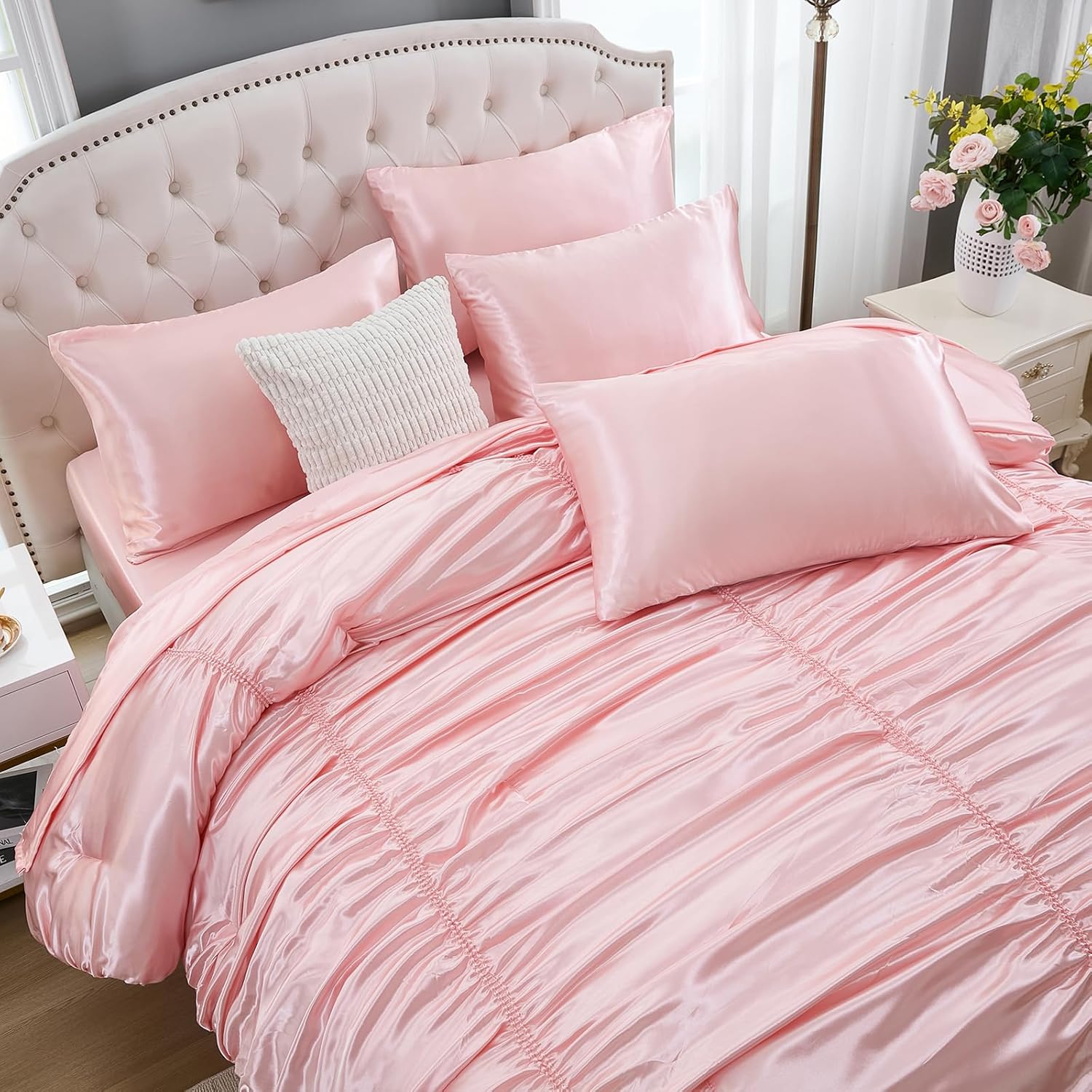 Bedorm 9 Pc Full Size Satin Comforter Set