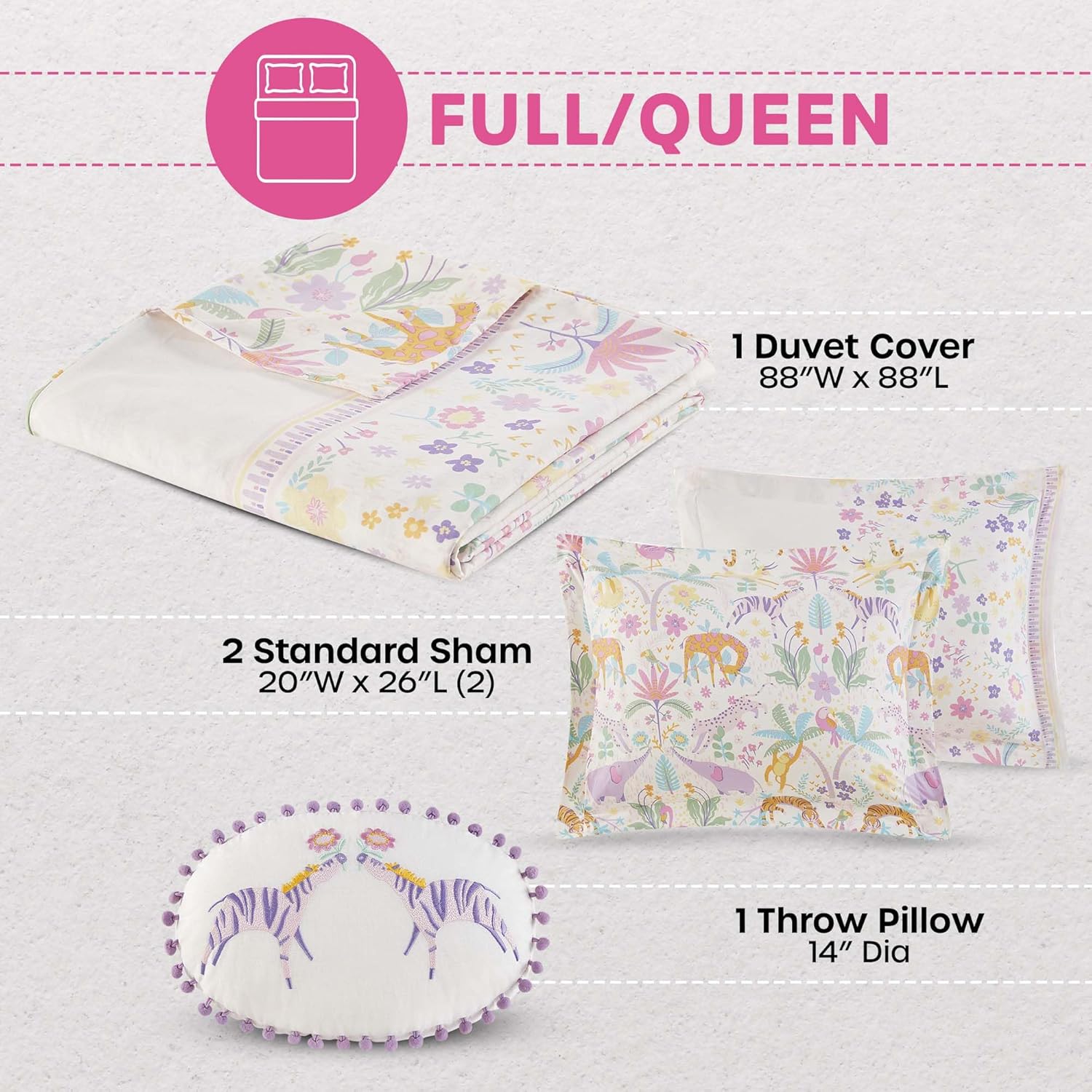 Queen Duvet Cover Set - Jungle Animals Floral Reversible Design