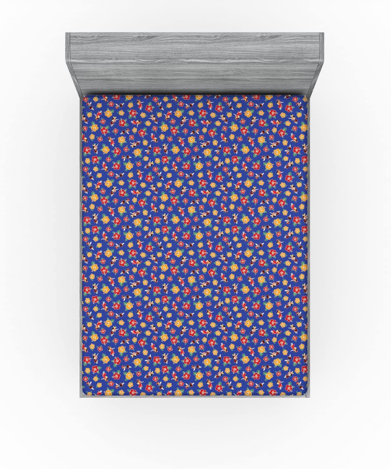 Ambesonne Hula Girl Fitted Sheet - Royal Blue Multicolor