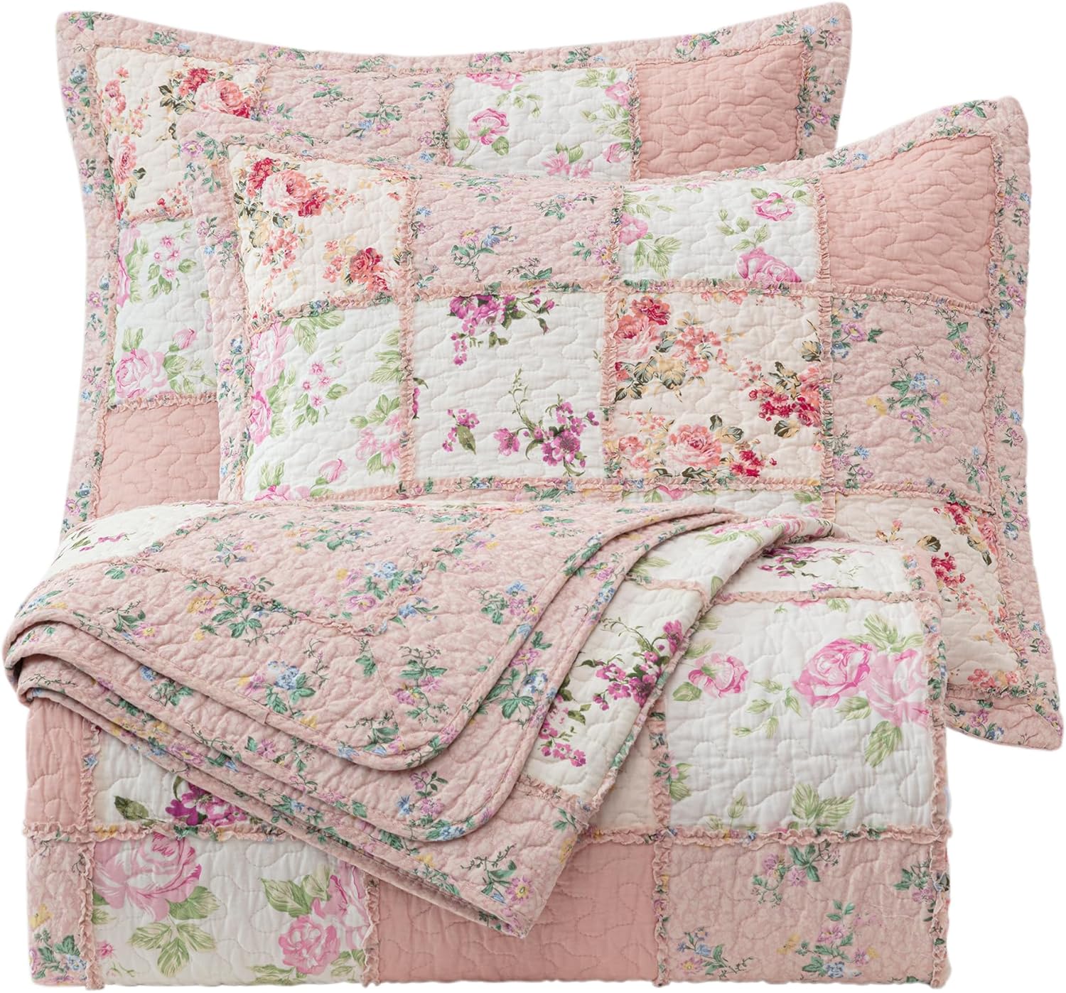 Chezmoi Abbi 3-Piece Pink Shabby Chic Quilt Set