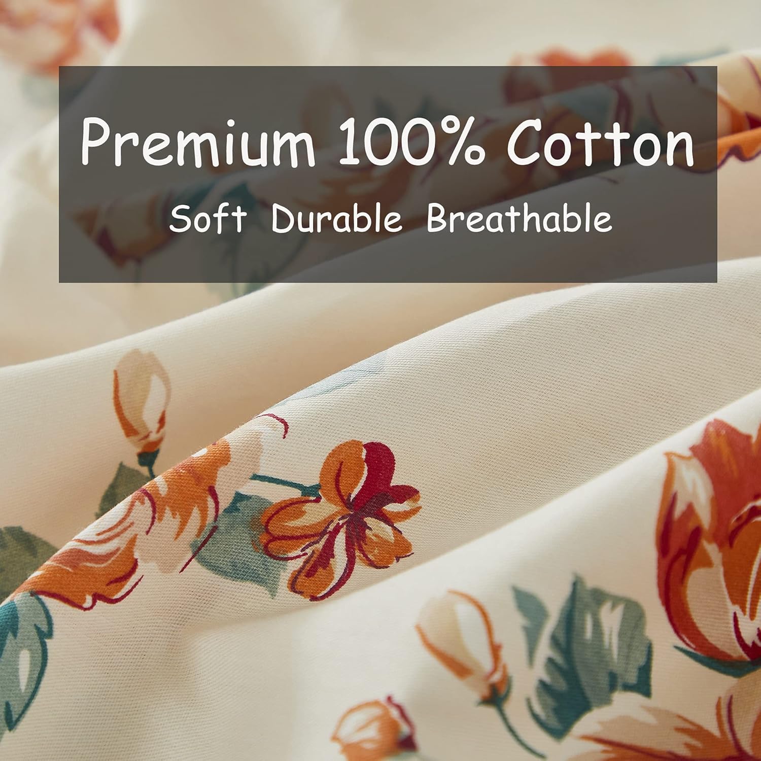 FADFAY Rose Beige Floral Shabby Bed Sheet Set 4Pcs