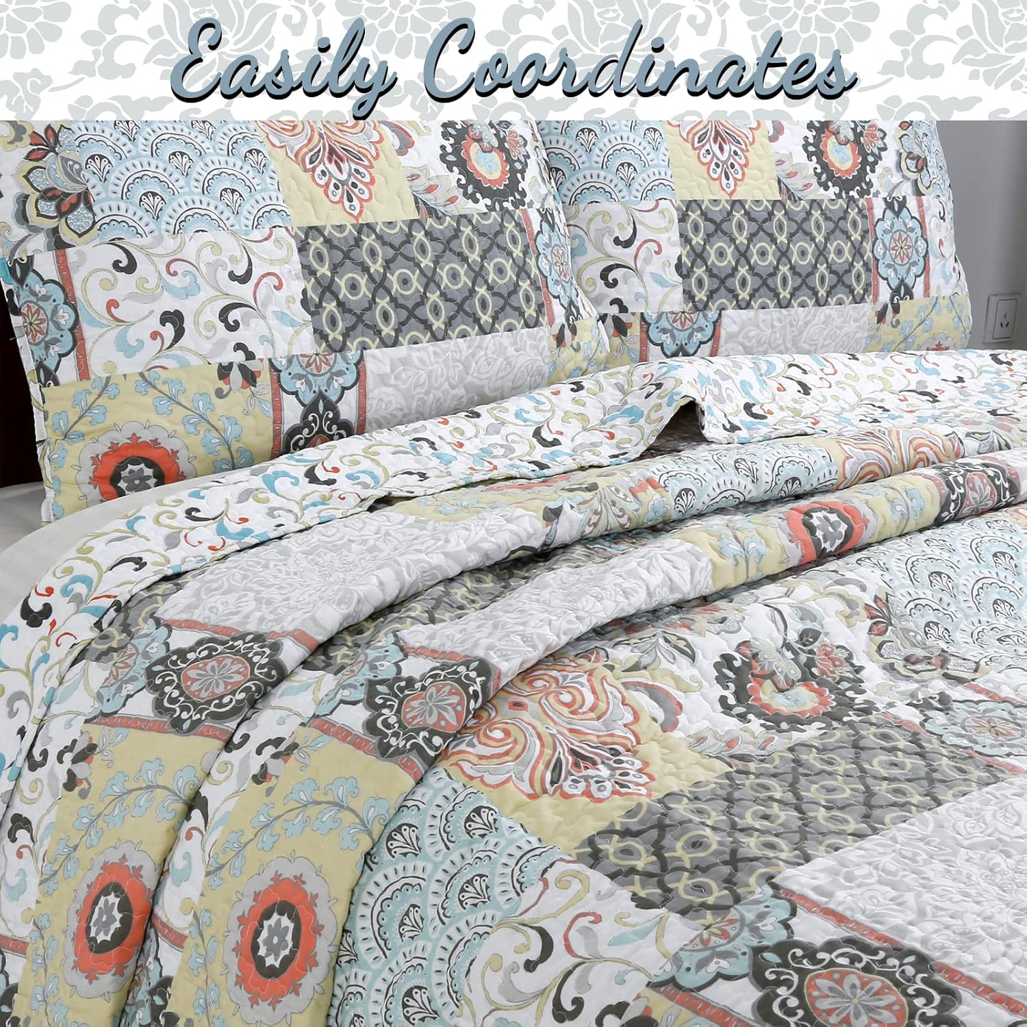 Cozy Line Moorea Floral Reversible Quilt Set King - 3 Piece