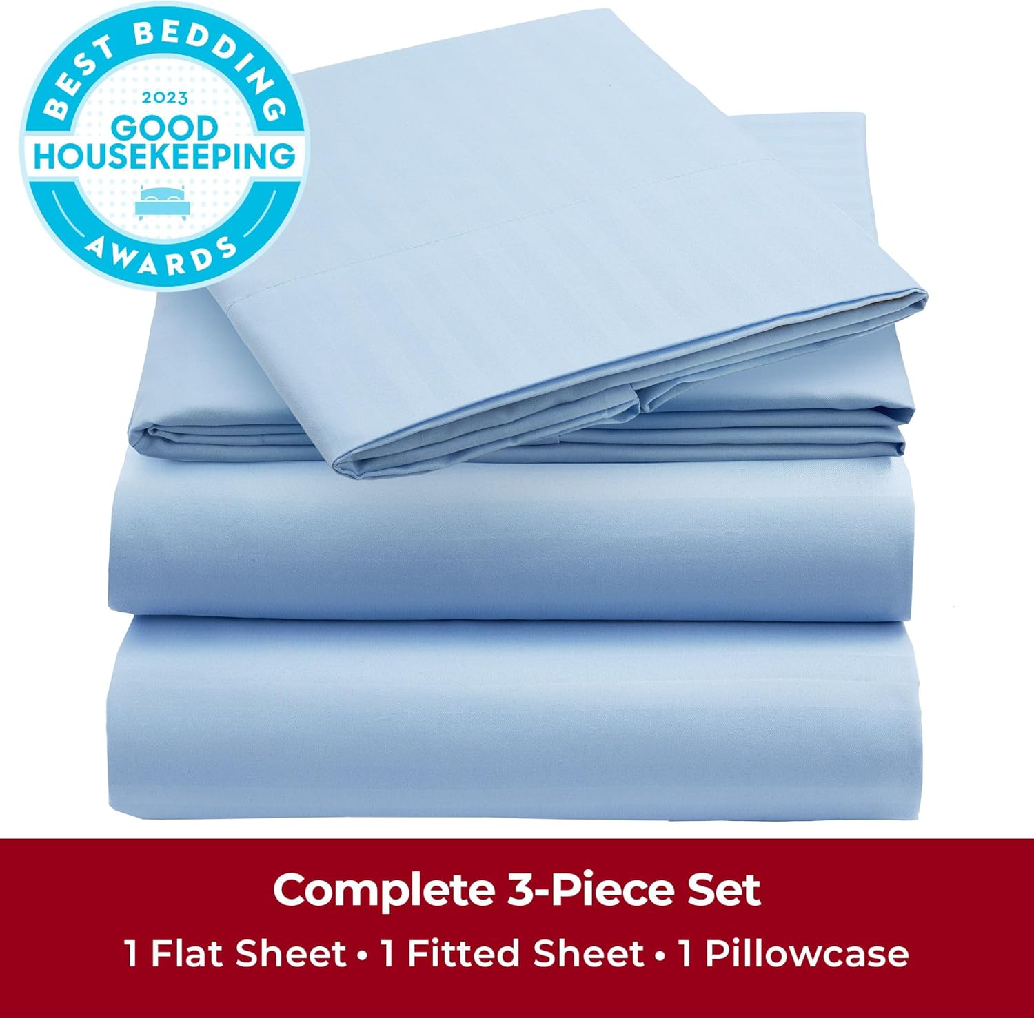 Mellanni Twin XL Sheets Set - 3 PC Light Blue Striped