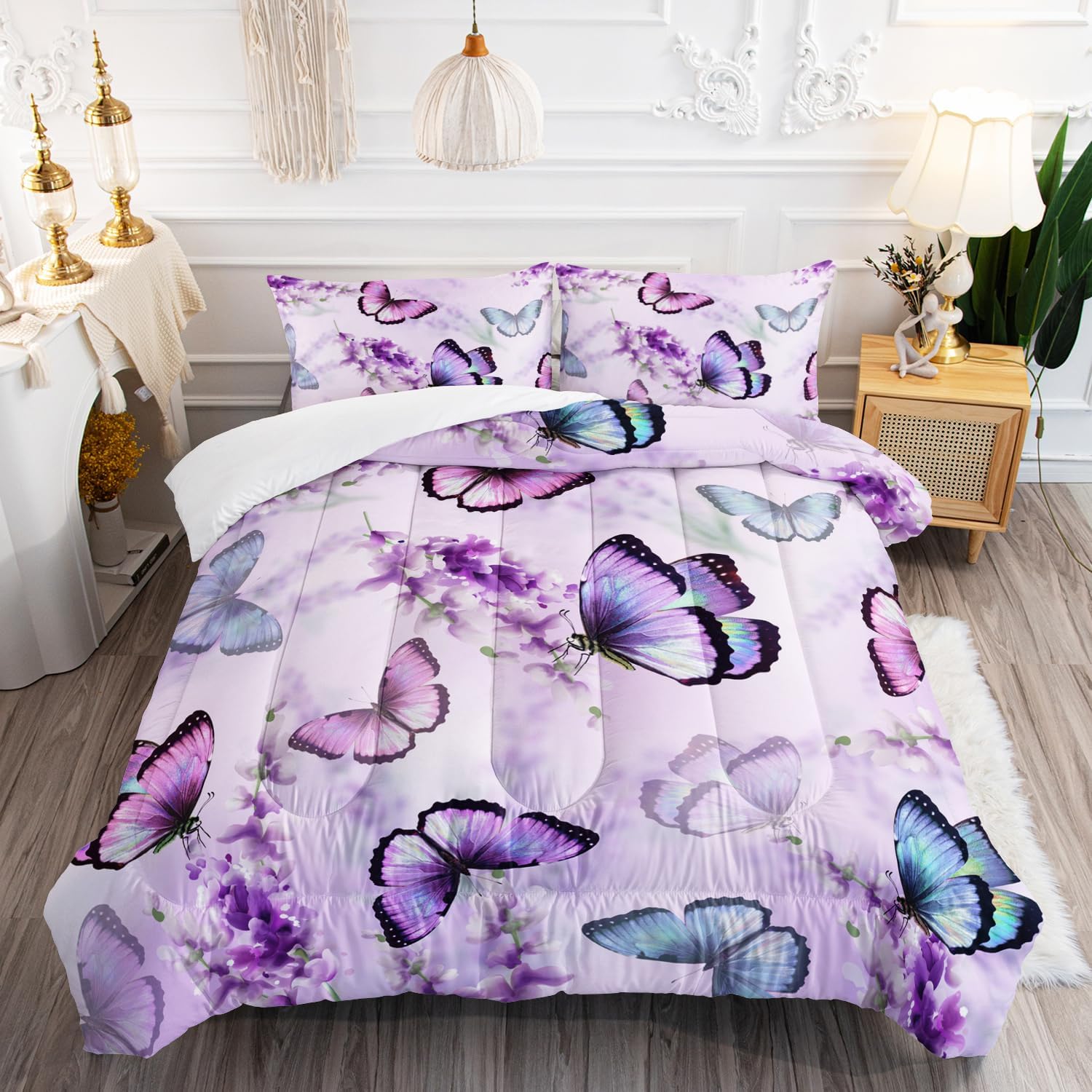 Lavender Butterfly Comforter Set for Kids and Adults 1