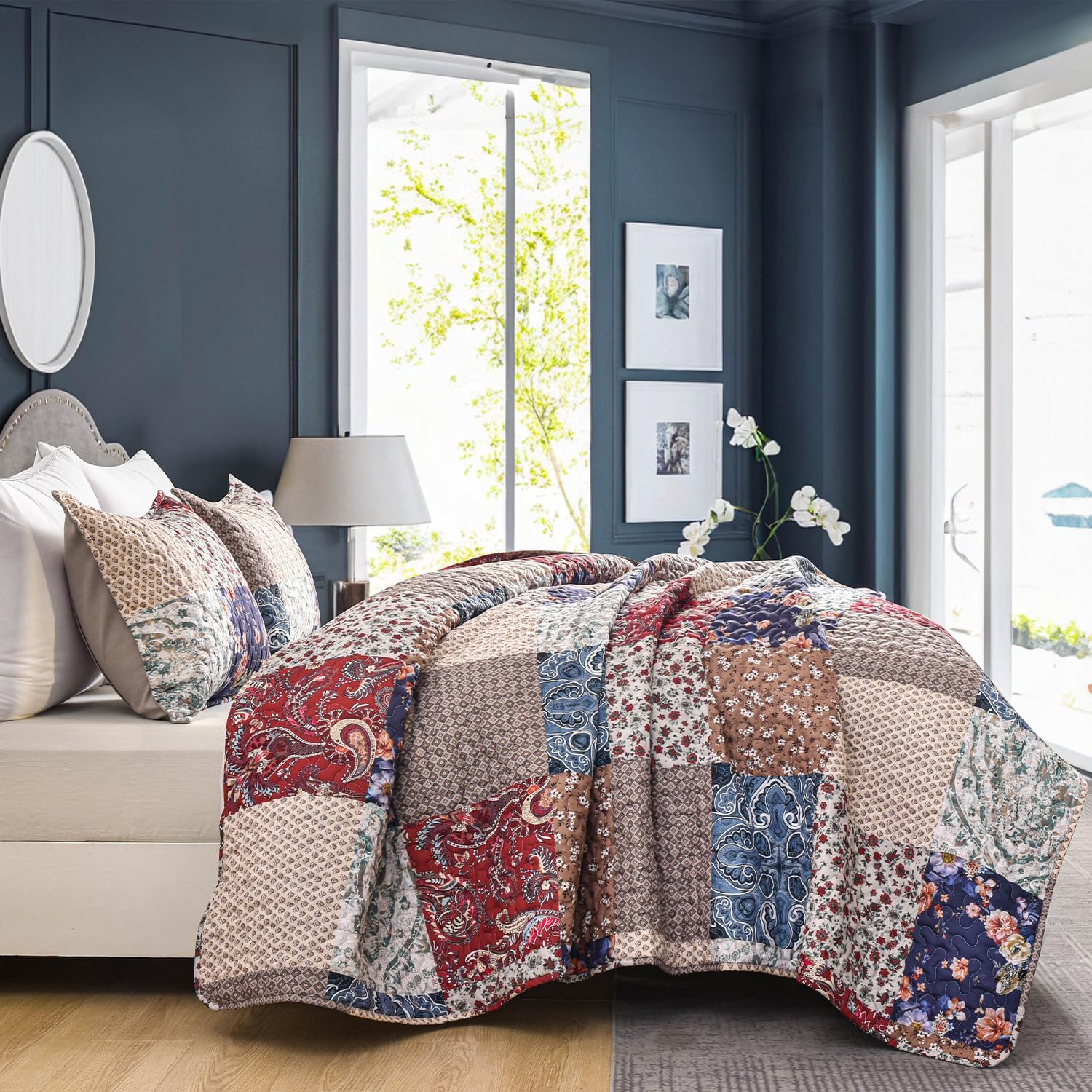 DURLENGEN Floral Quilt Set Queen Size 3Pcs
