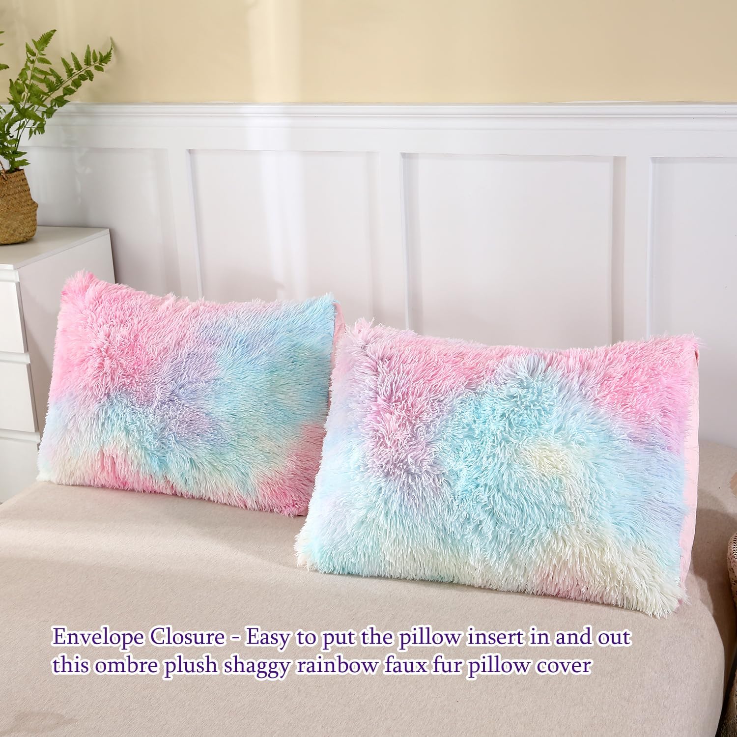 WINLIFE Rainbow Tie Dye Faux Fur Comforter Set Twin