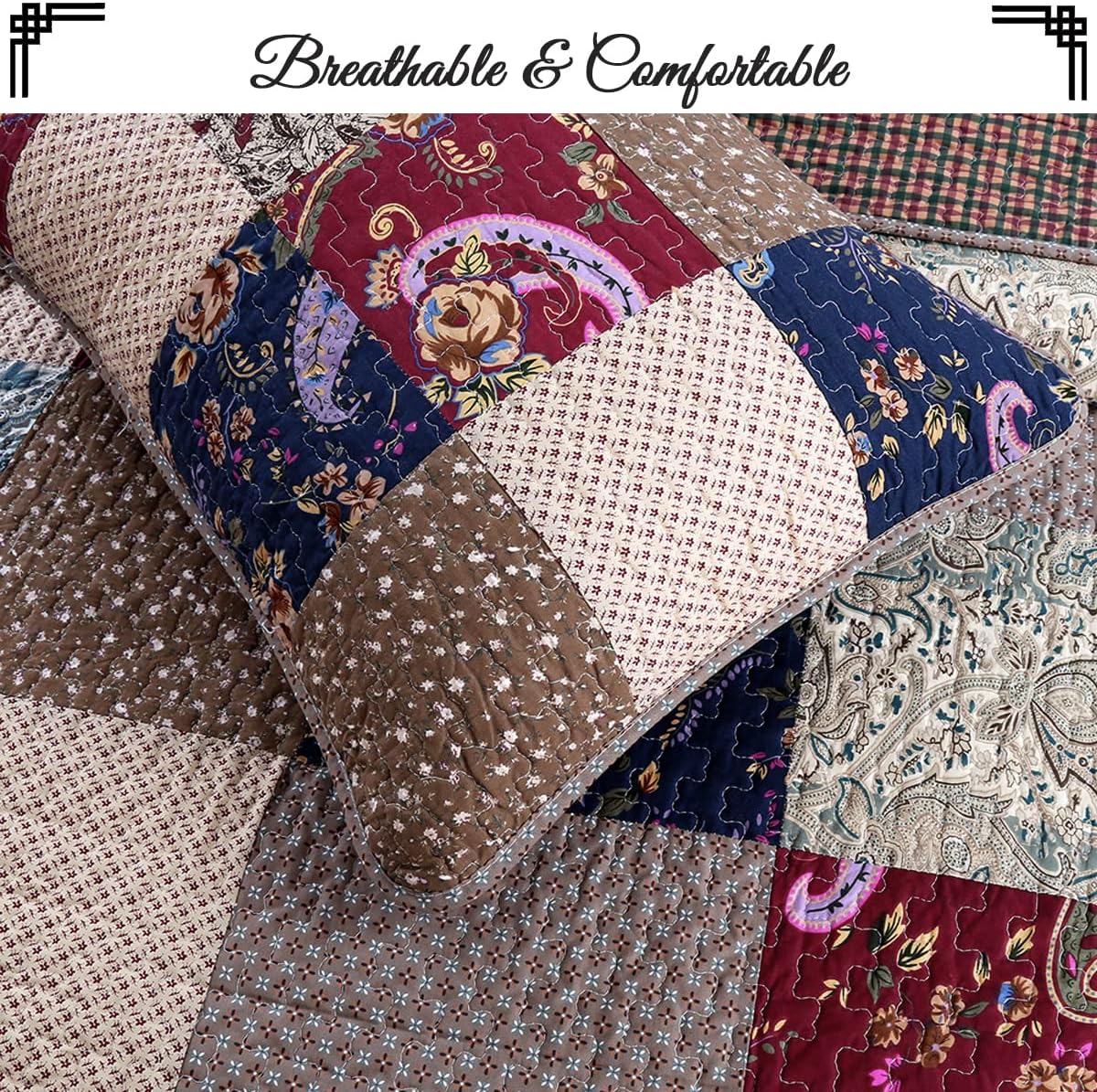 Cozy Line Brown Floral Reversible Quilt Bedding Set