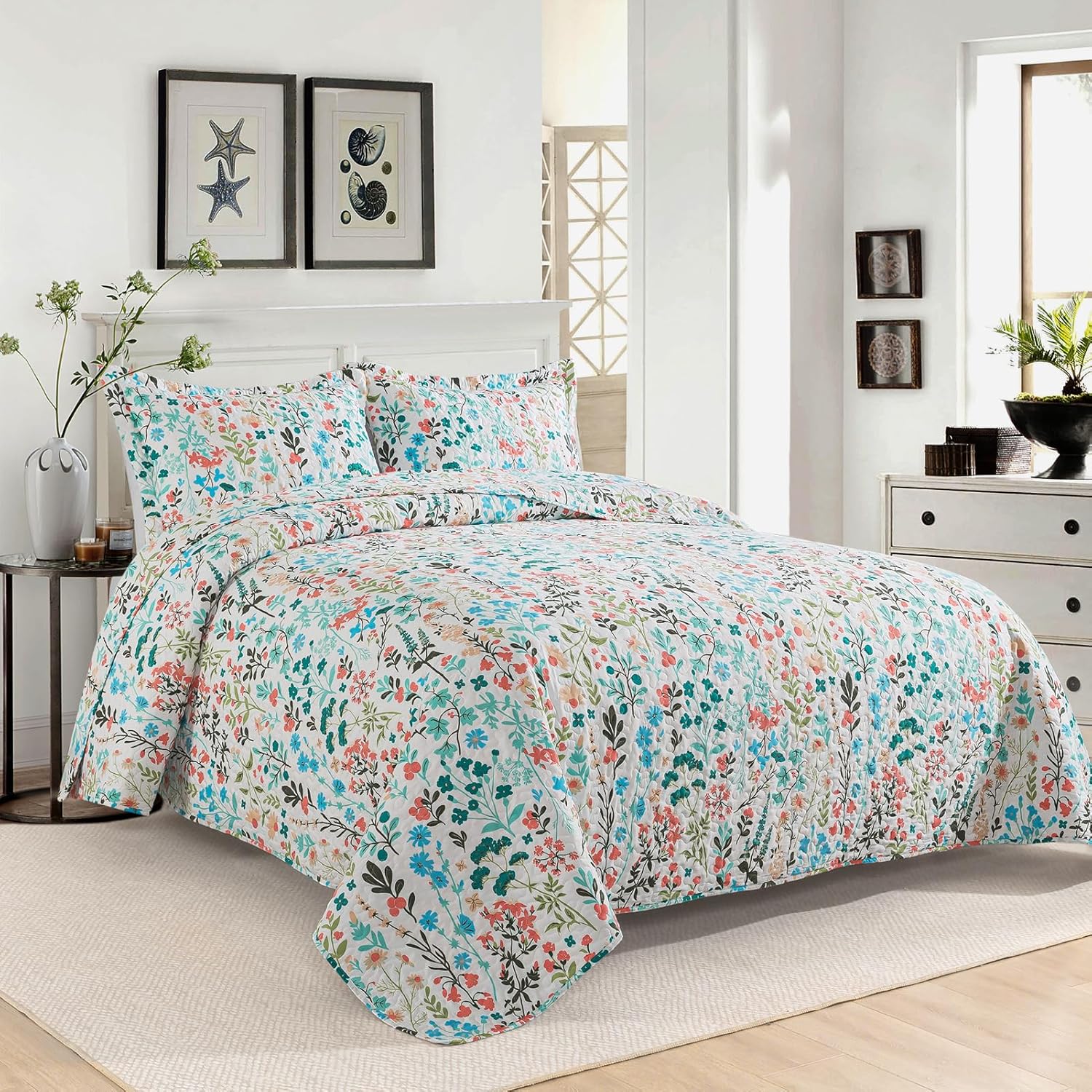 VAPUTAR Botanical Queen Quilt Set 3-Piece