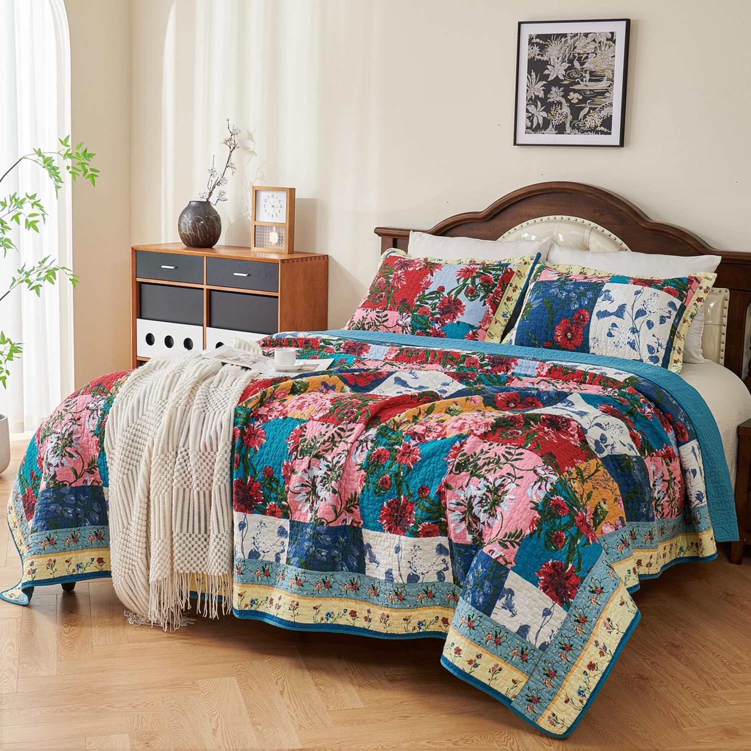 EVENHUG 100 Cotton Patchwork Queen Quilt Set