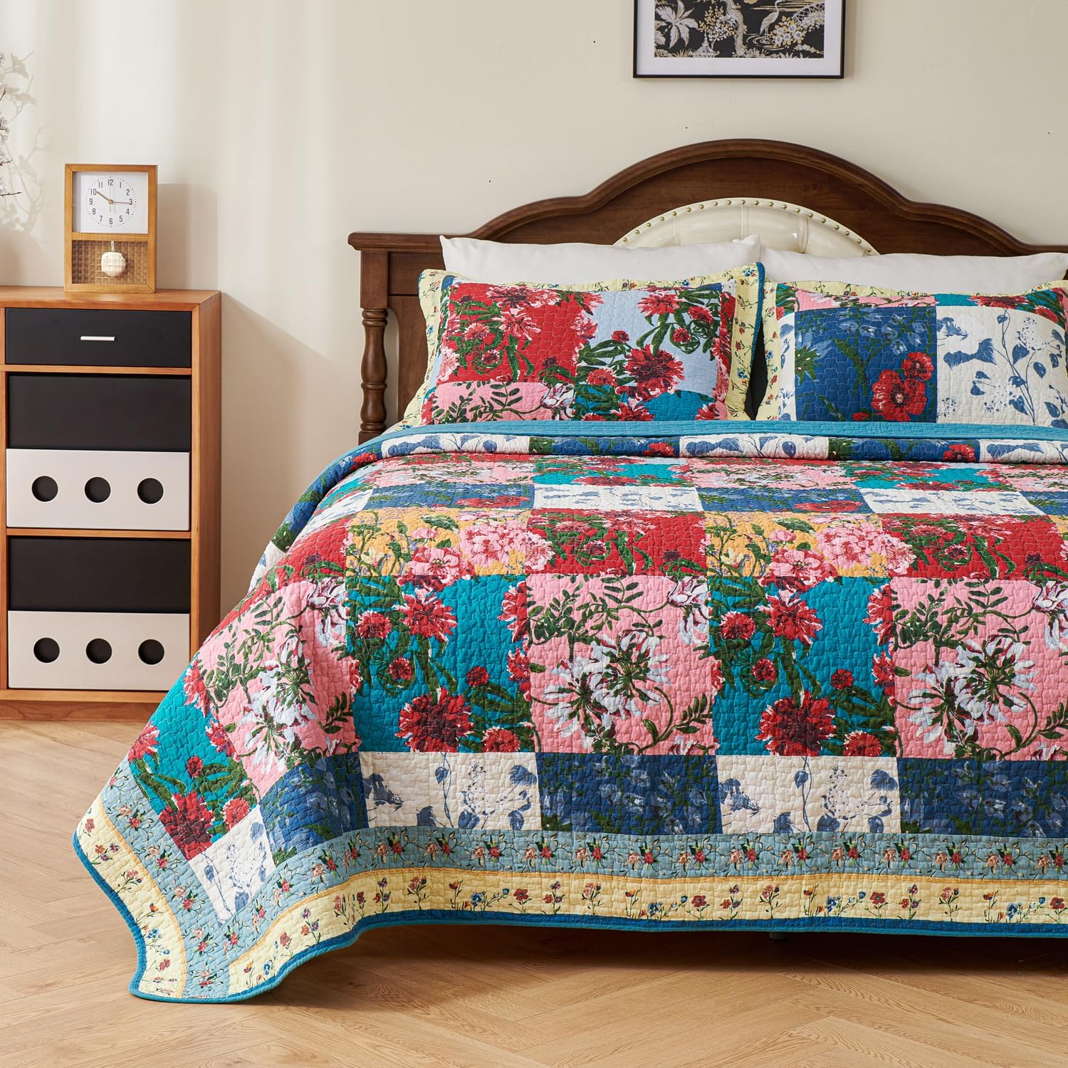 EVENHUG 100 Cotton Patchwork Queen Quilt Set