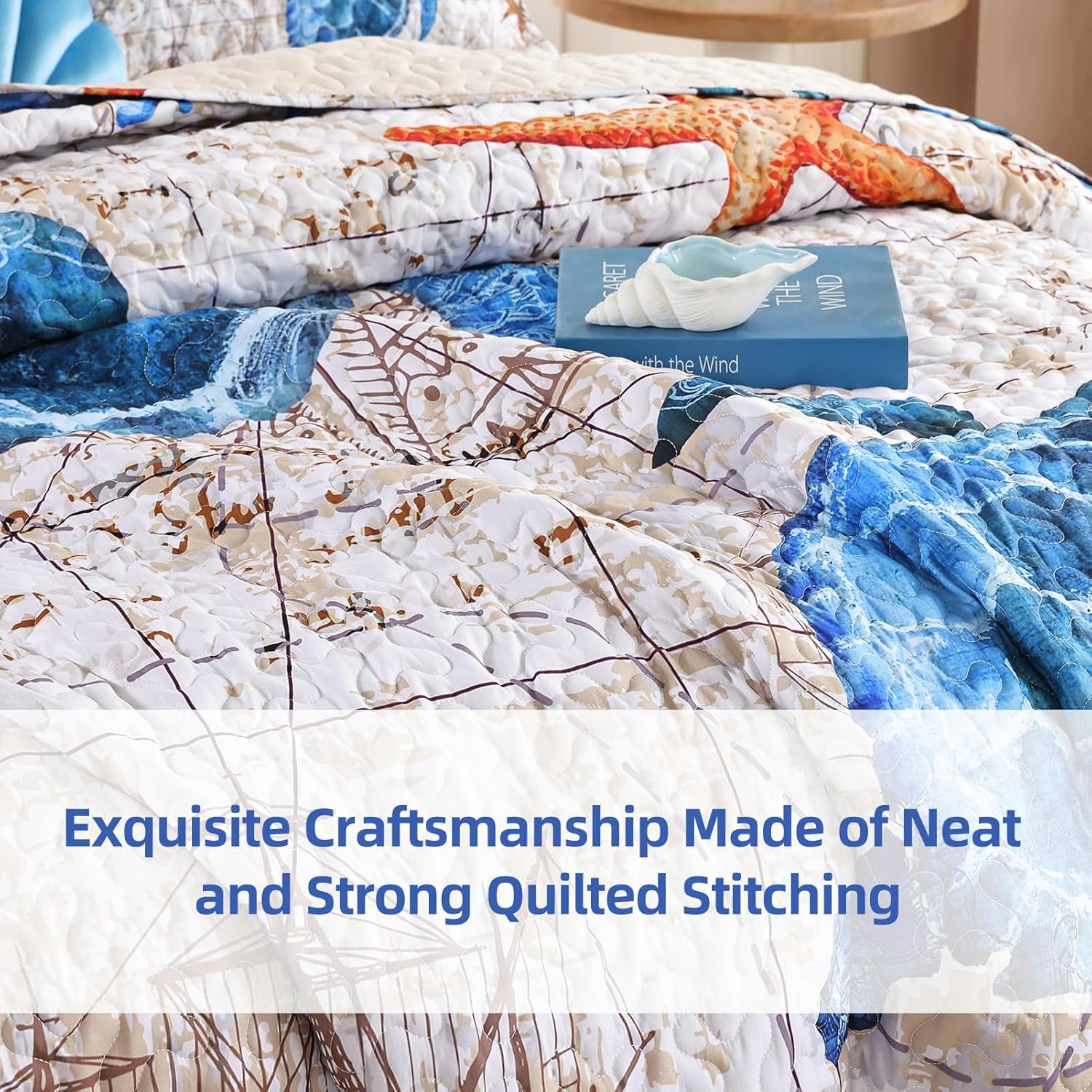 Weigelia Coastal Queen Quilt Set - Sea Turtles Nautical Design