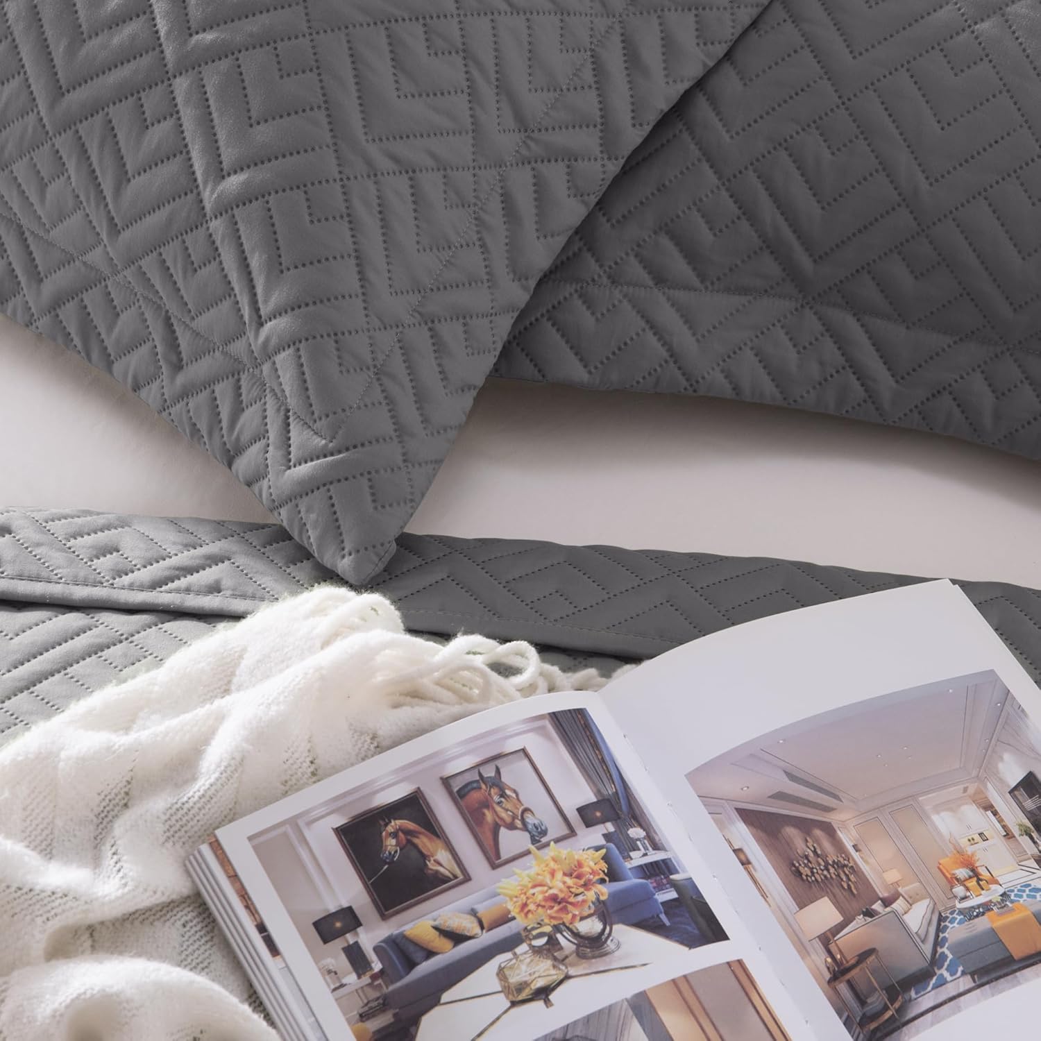 EXQ Home Quilt Set Full Queen Grey 3 Piece