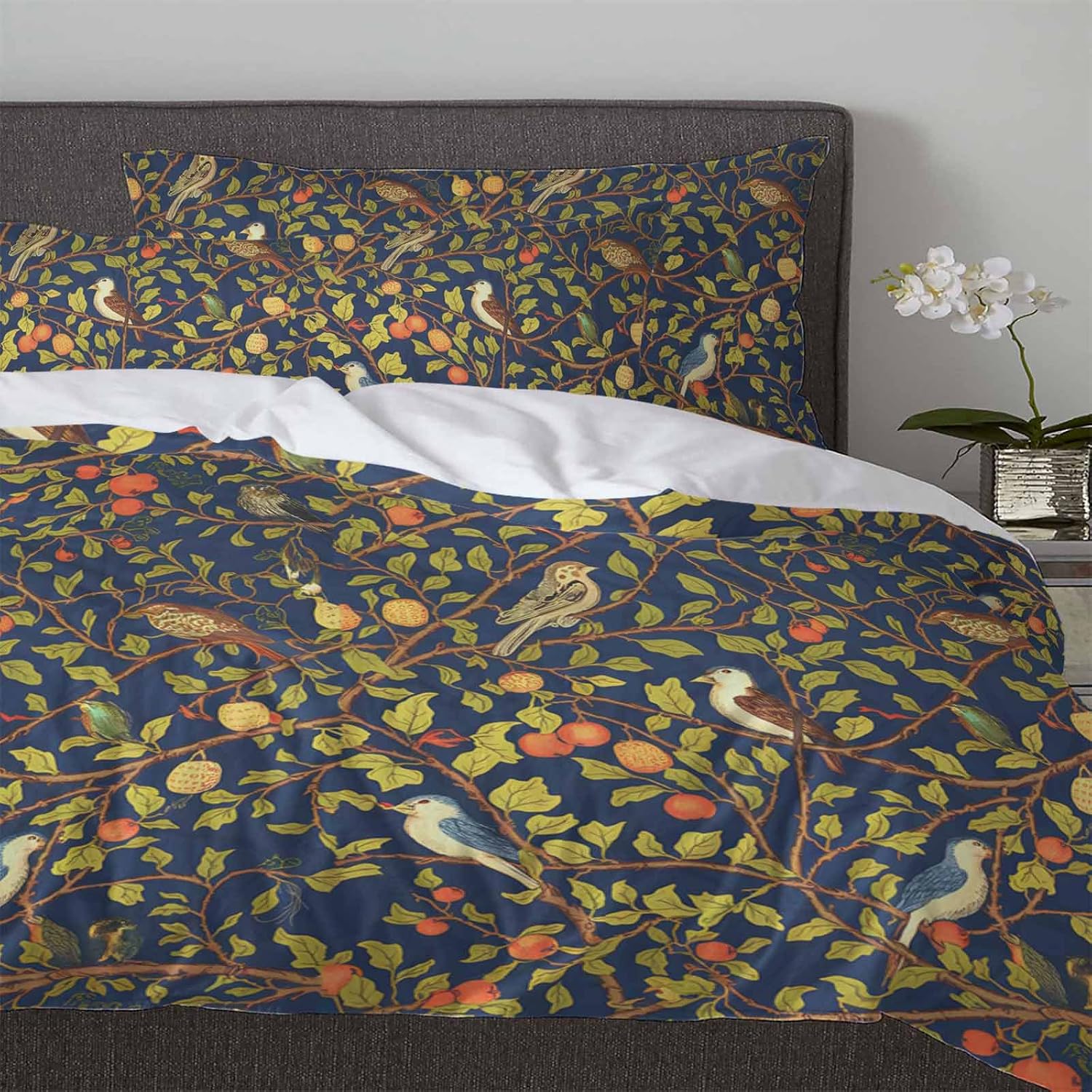3 Piece Botanical Birds Duvet Cover Set with Zipper 1