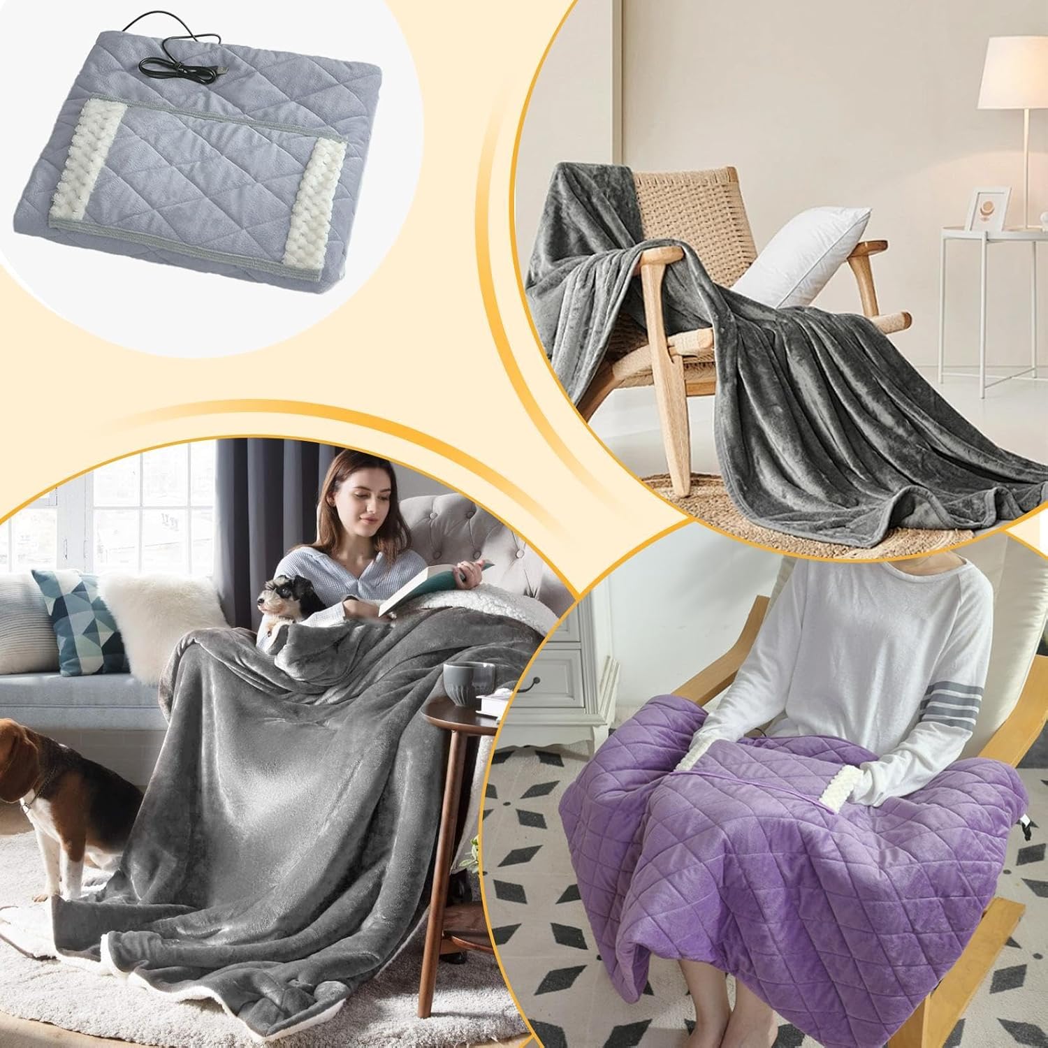 Rechargeable Heated Blanket with USB Charging and Hand Pocket