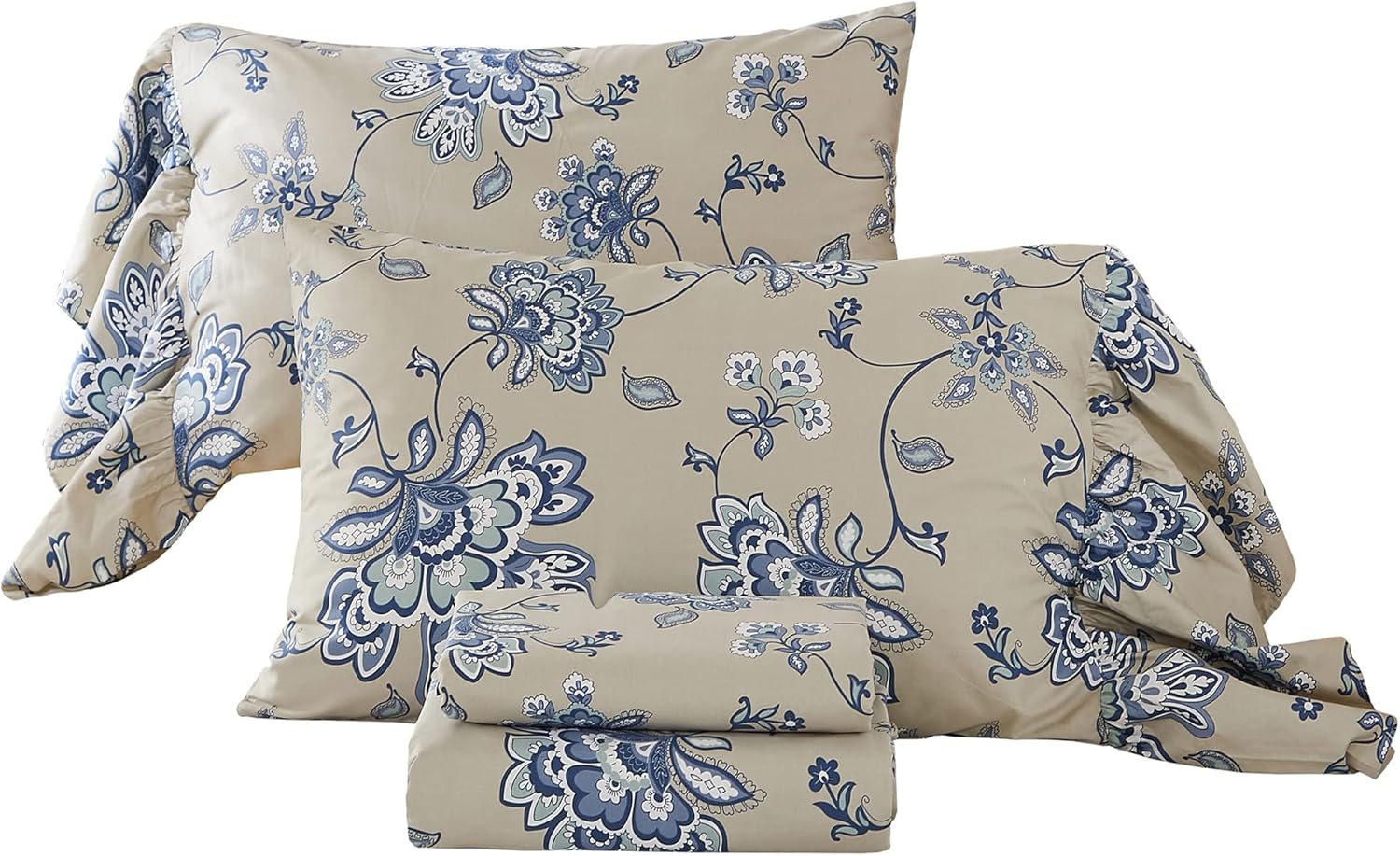 ABREEZE Girls Paisley Printed Bed Sheet Set CalKing Size 4 Piece