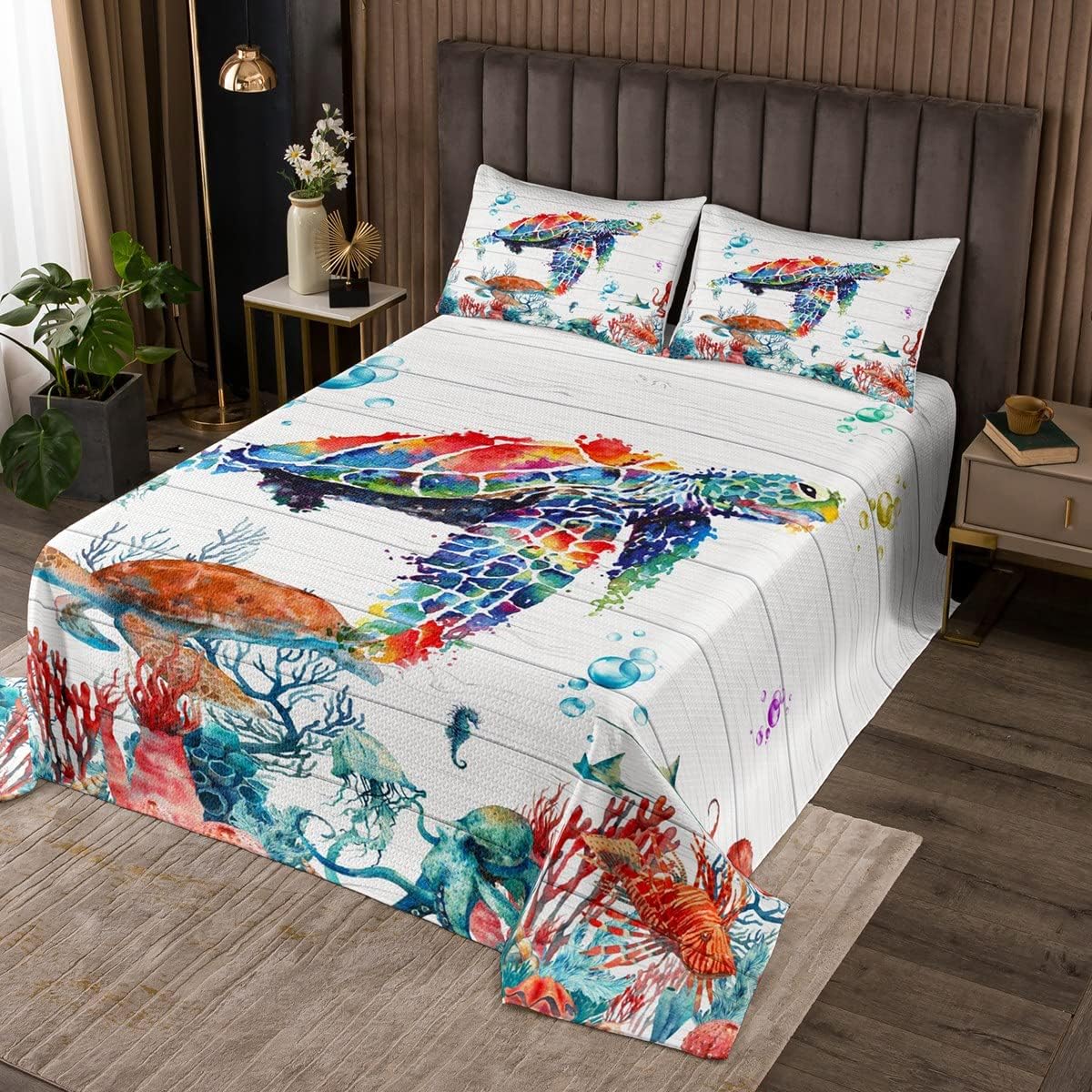 Erosebridal Watercolor Sea Turtle Quilt Set 1