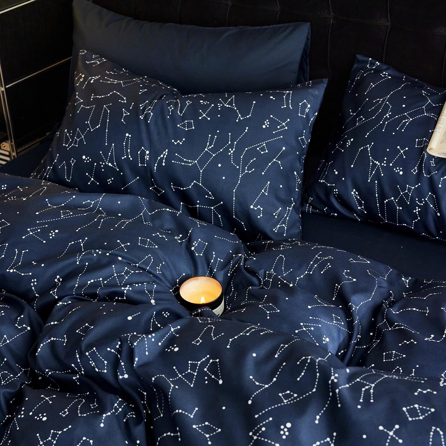 Wake In Cloud Constellation Duvet Cover Set King Size Navy Blue