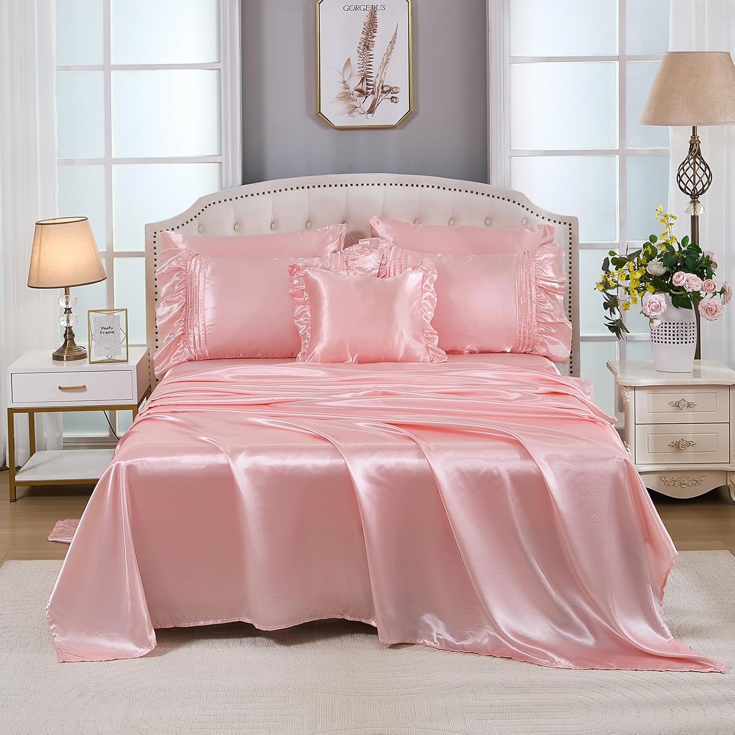 Bedbay Pink Satin 8-Piece Queen Comforter Set 1