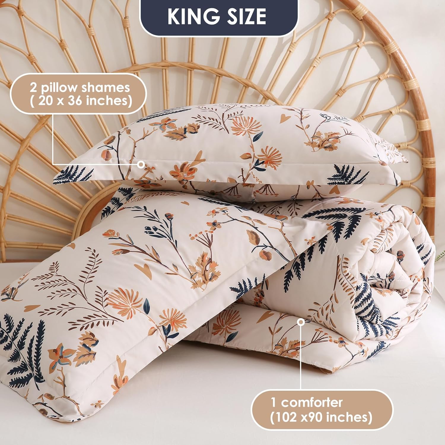 JSD Soft Floral Comforter Set King Size 3 Piece