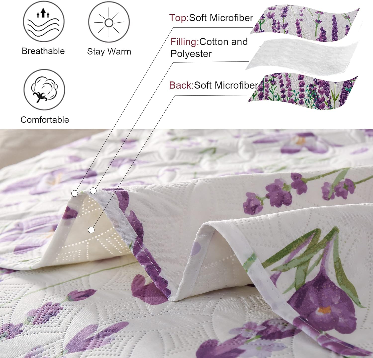 ARL HOME Queen Size Floral Quilt Set Reversible