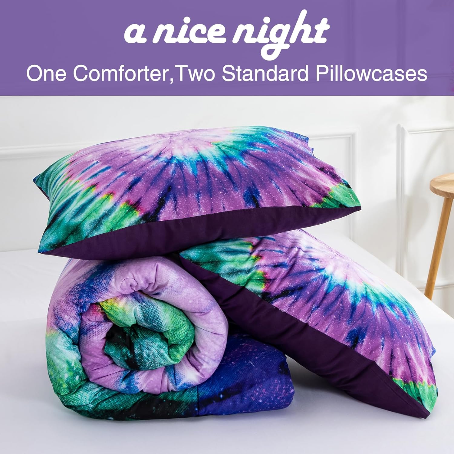 A Nice Night Galaxy Tie Dye Comforter Set for Twin
