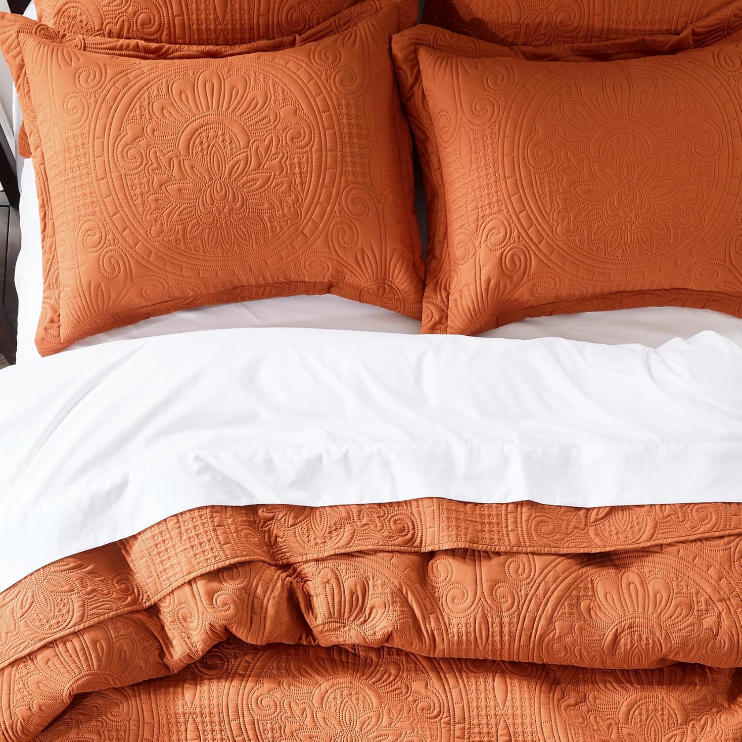 Anluoer Quilt Set Burnt Orange Embossed