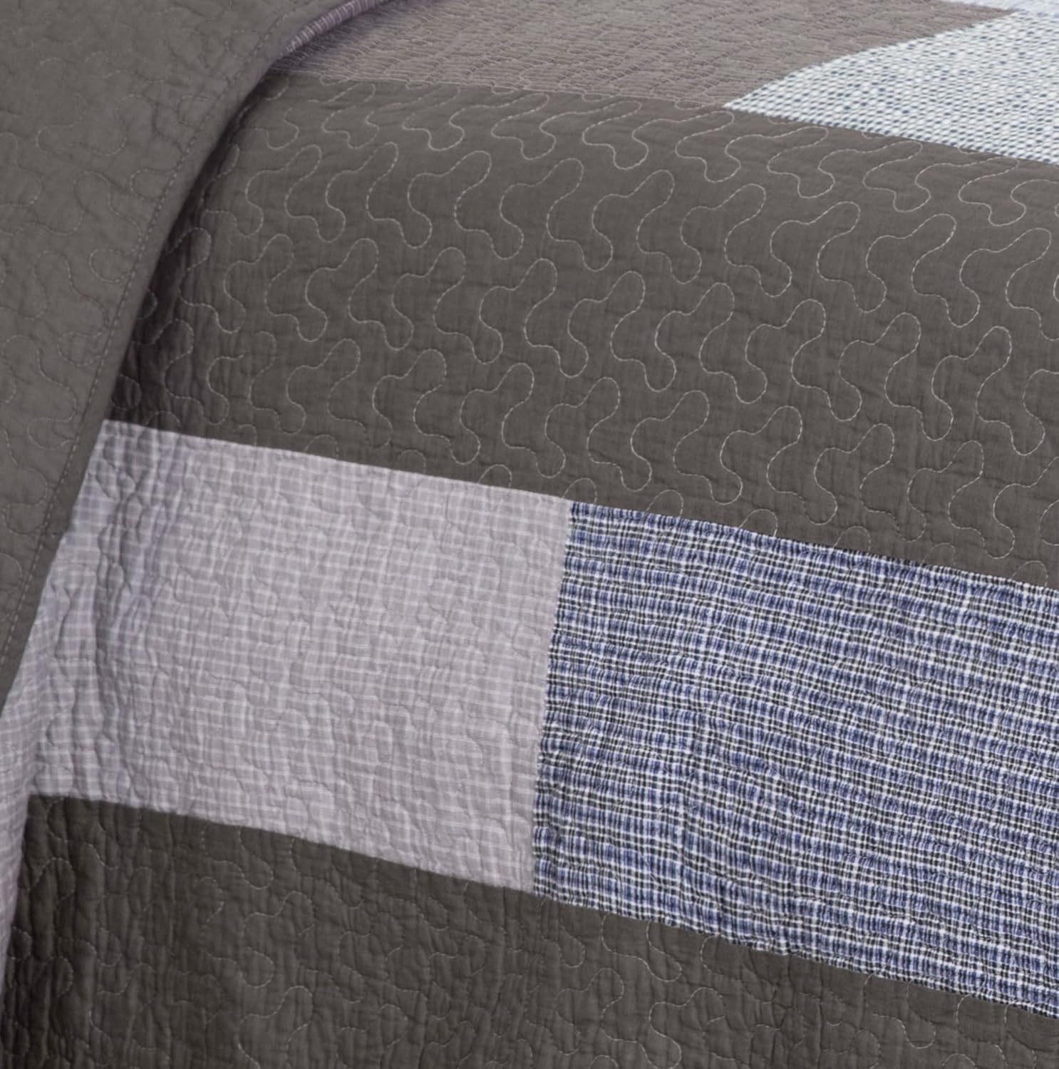 Chezmoi Sora 3-Piece Plaid Quilt Set - Queen Size