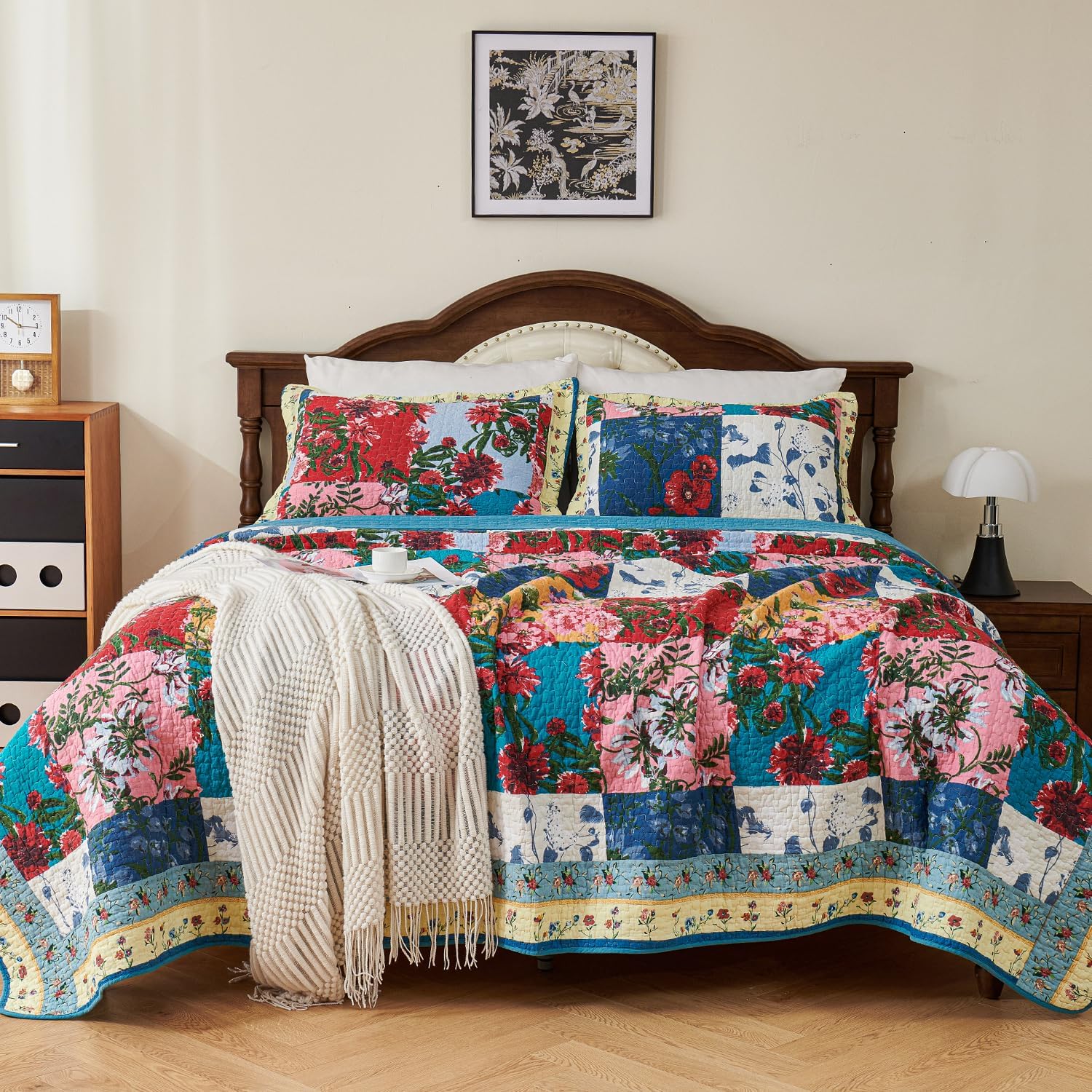 EVENHUG 100 Cotton Patchwork Queen Quilt Set