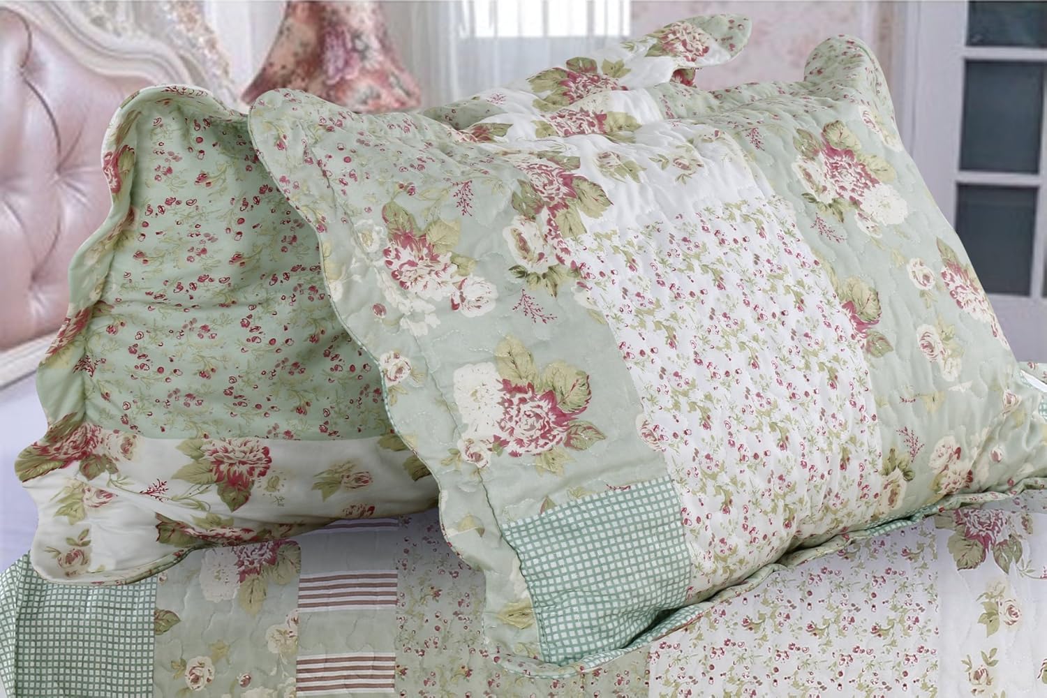 English Roses Quilt Set Reversible 3PCS Queen Size