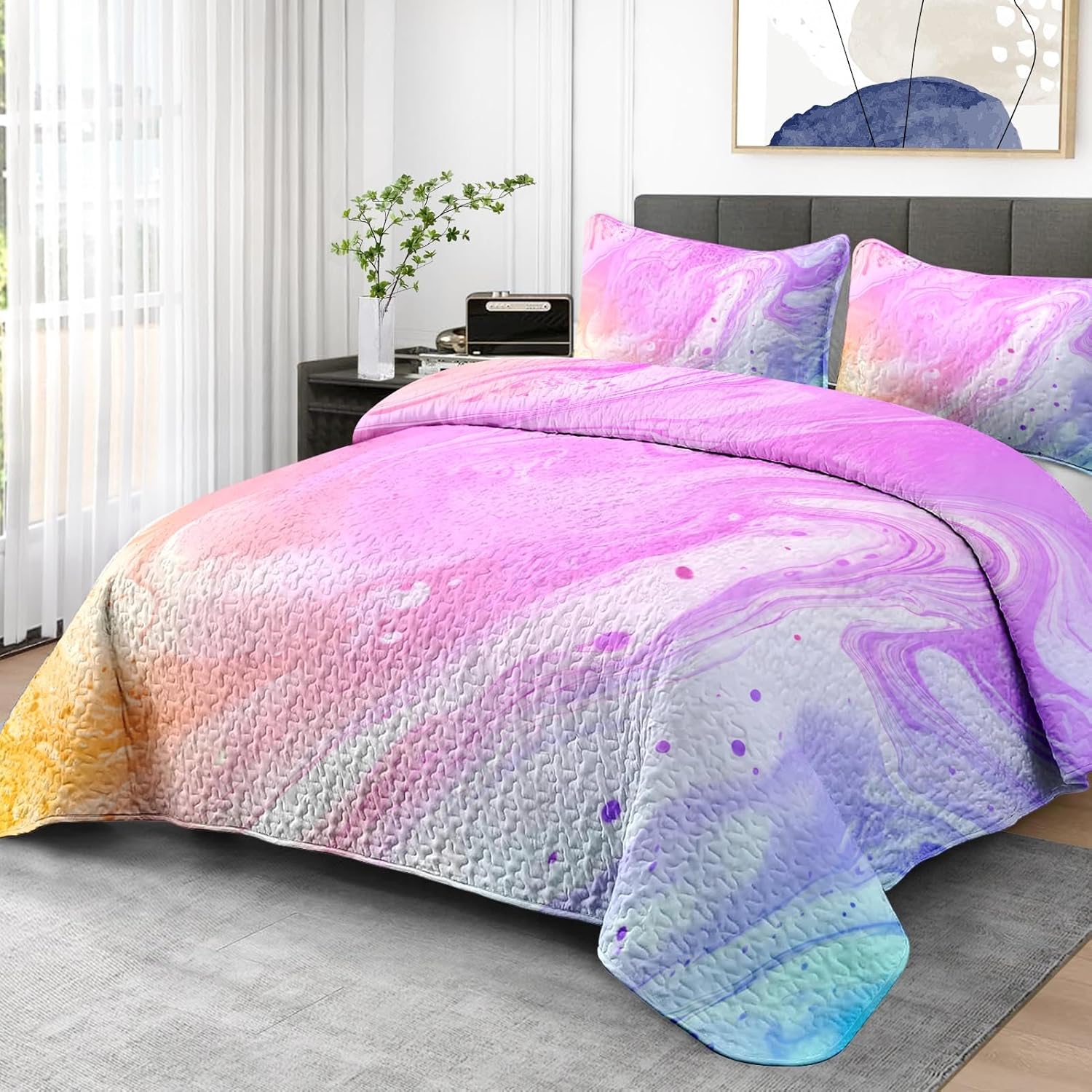 Pamnest Quilt Set FullQueen Size Tie Dye Marble 3 Pcs