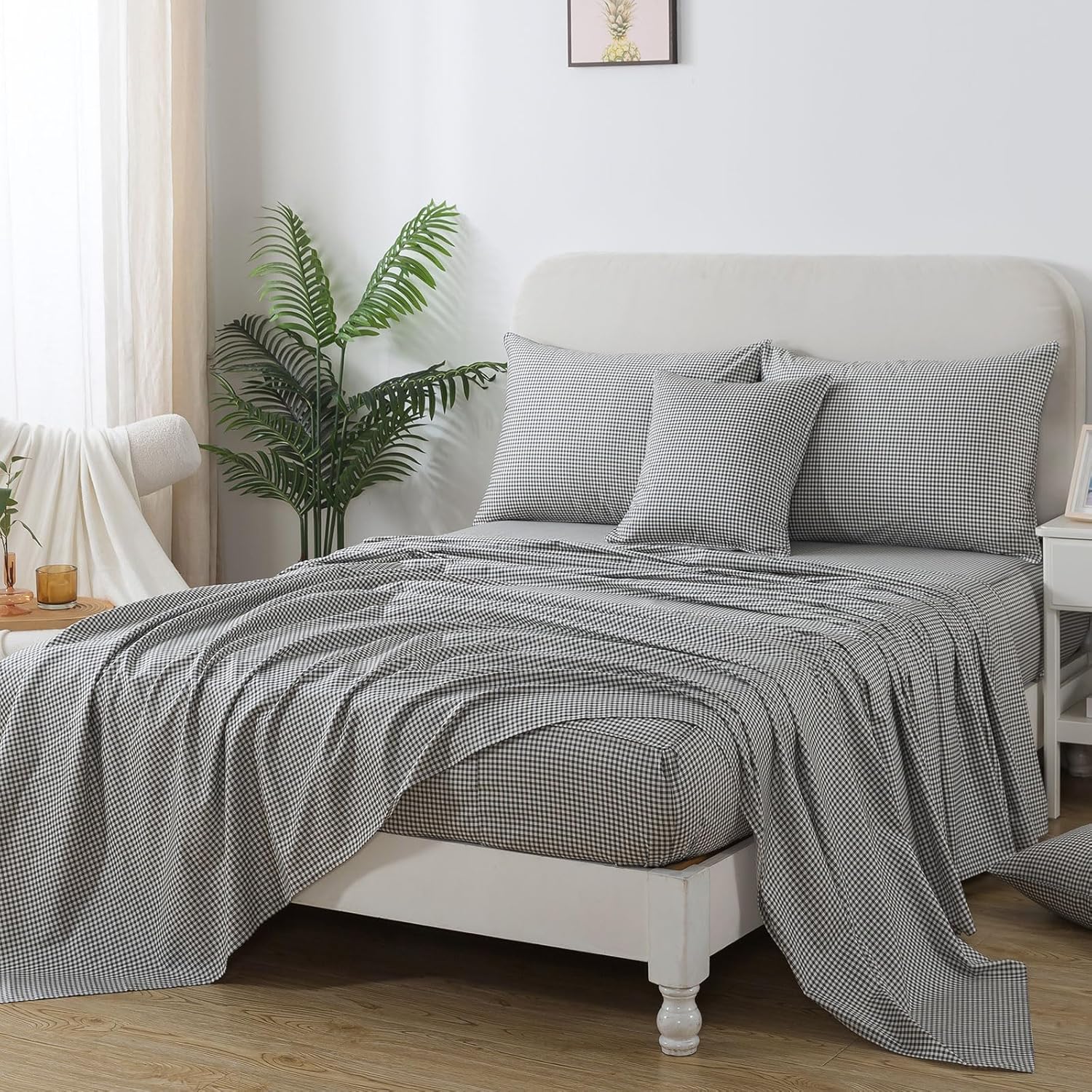 FADFAY Cal King Black Plaid 100 Cotton Sheet Set
