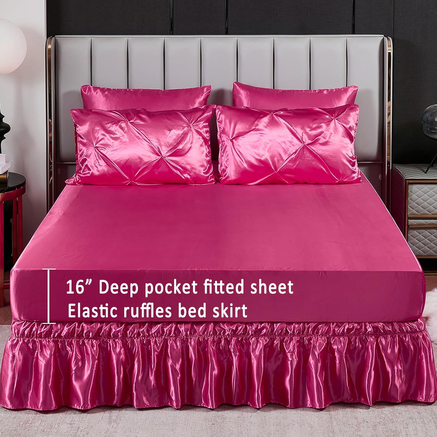 Bedbay Hot Pink Satin Comforter Set 10 Pcs Bed in a Bag