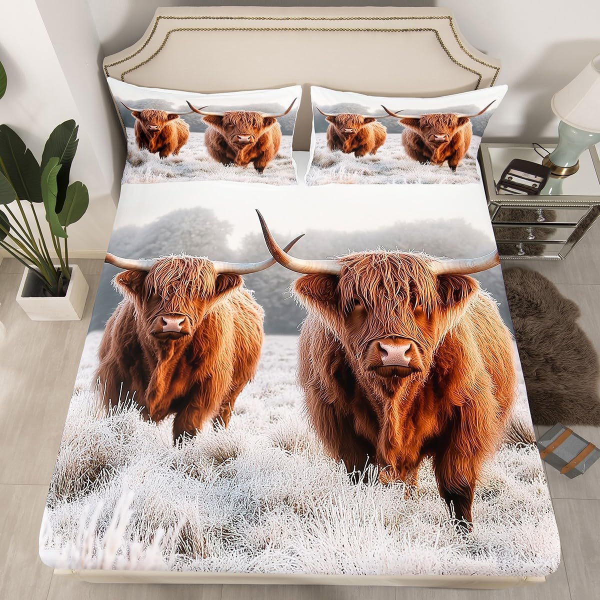 Erosebridal Funny Brown Cow Fitted Sheet Set TwinXL