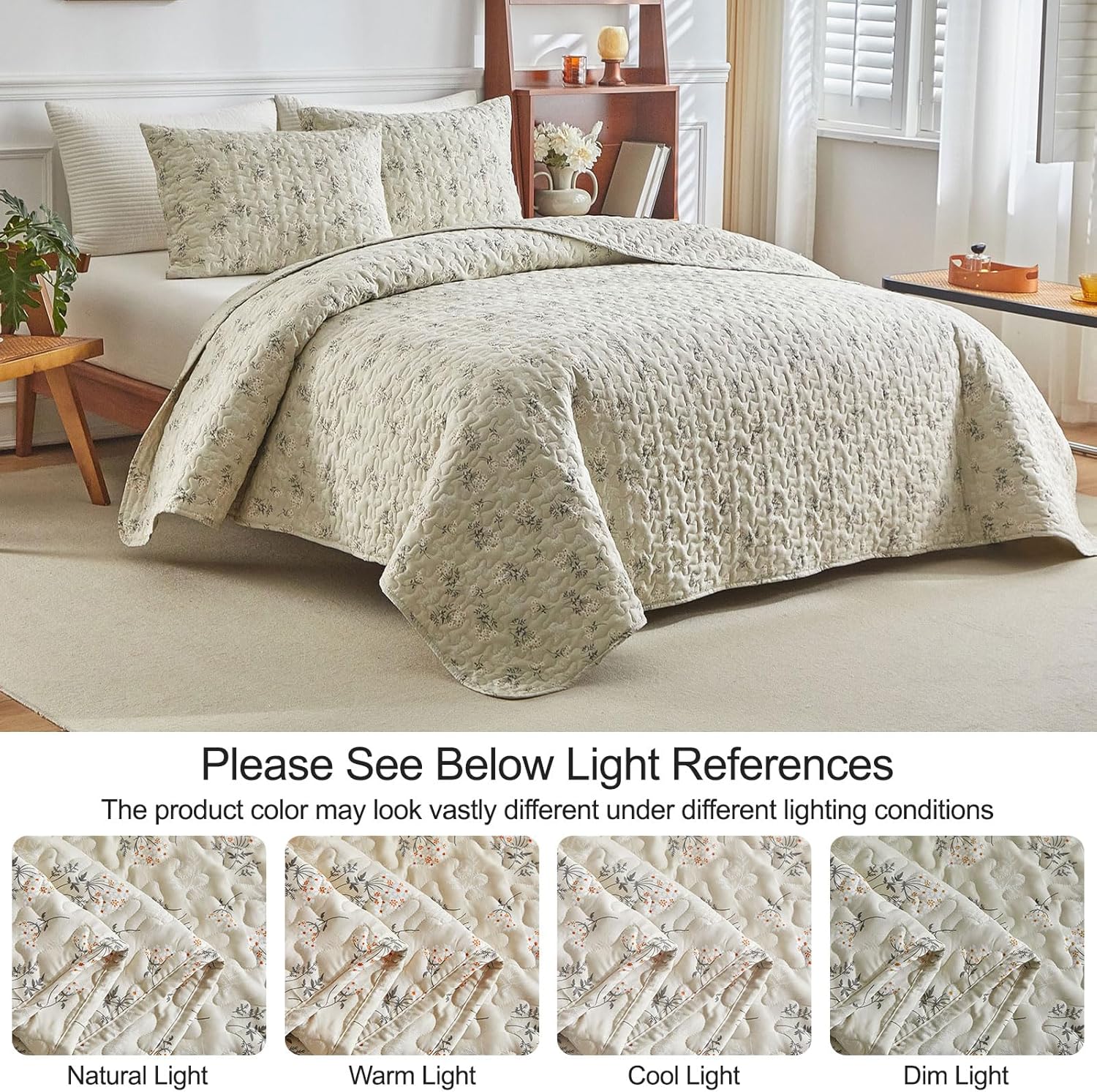 EAVD Boho Floral Queen Quilt Set with 2 Pillow Shams