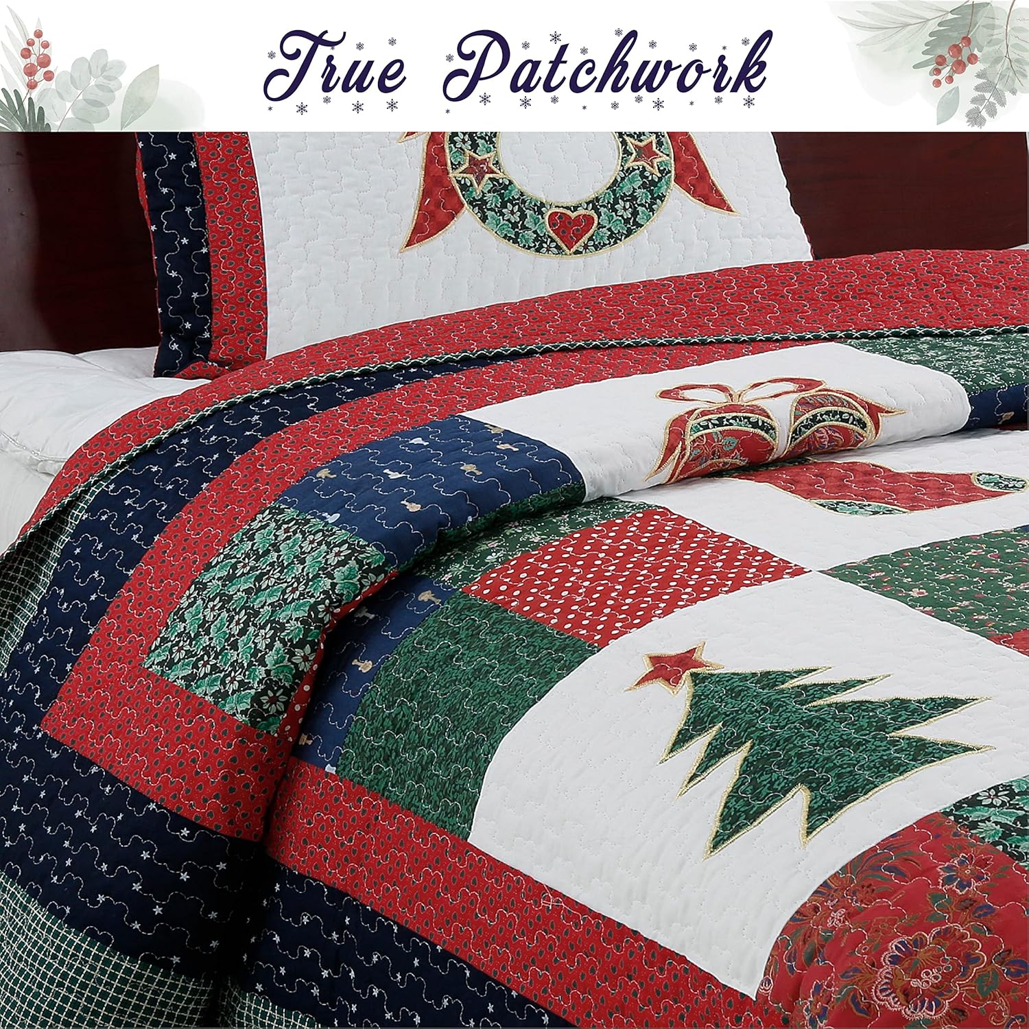Cozy Line Christmas Patchwork Quilt Set Queen - 3 Piece