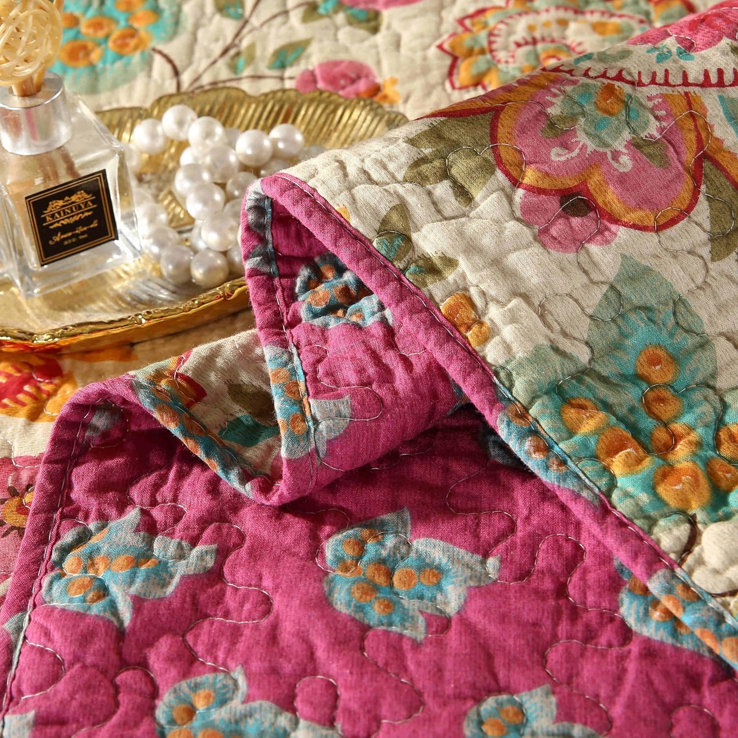 YASMENG 100 Cotton Boho King Quilt Set 3 Pc