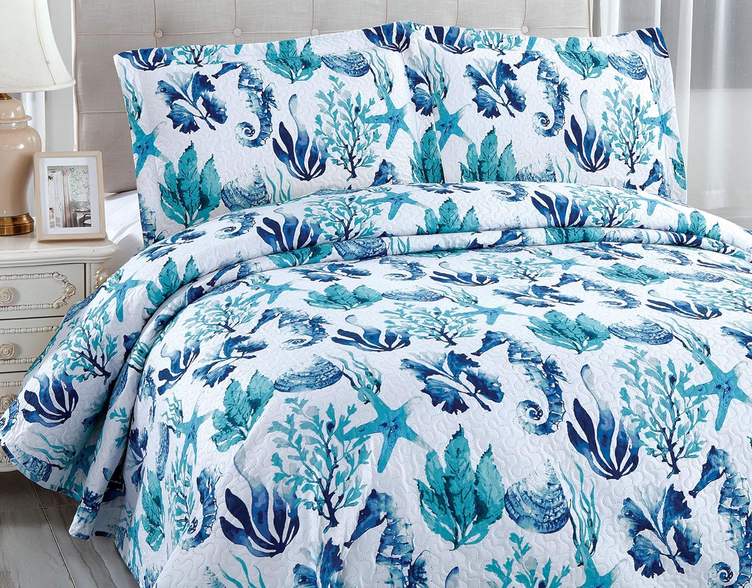 Coastal Bedding Set Queen Reversible Quilts Coverlet