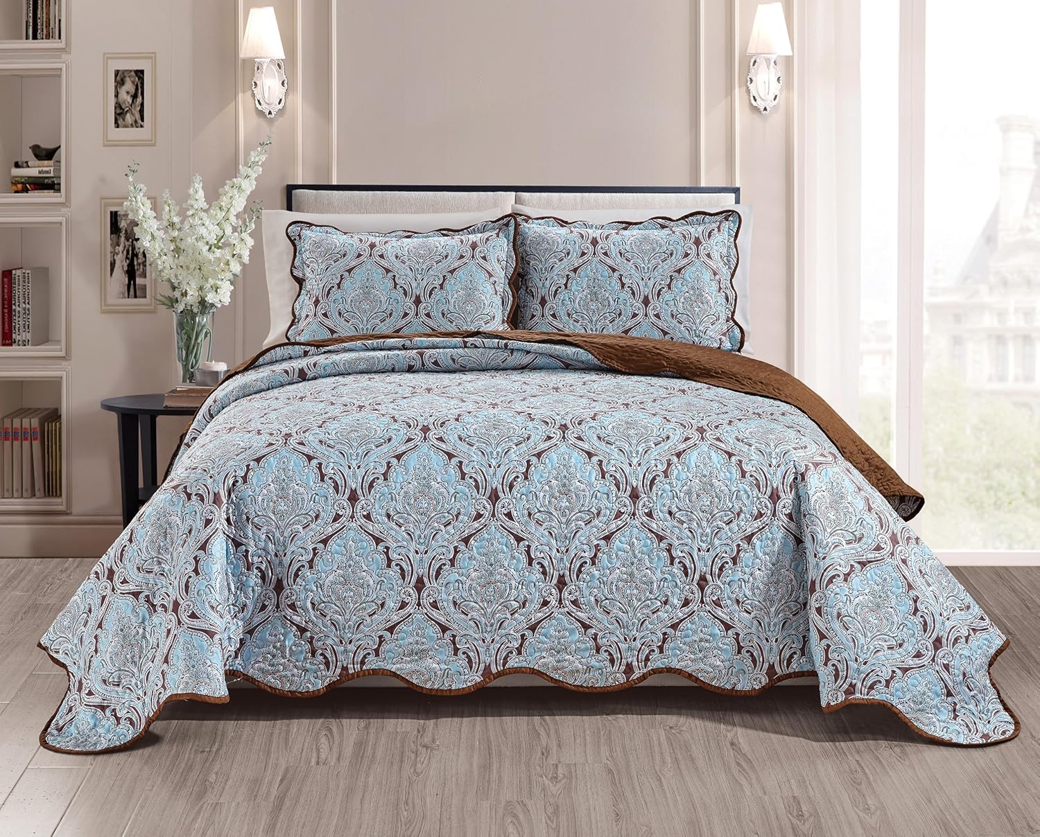 Grand Linen 3-Piece Wave Edged Quilt Set Cal King Size