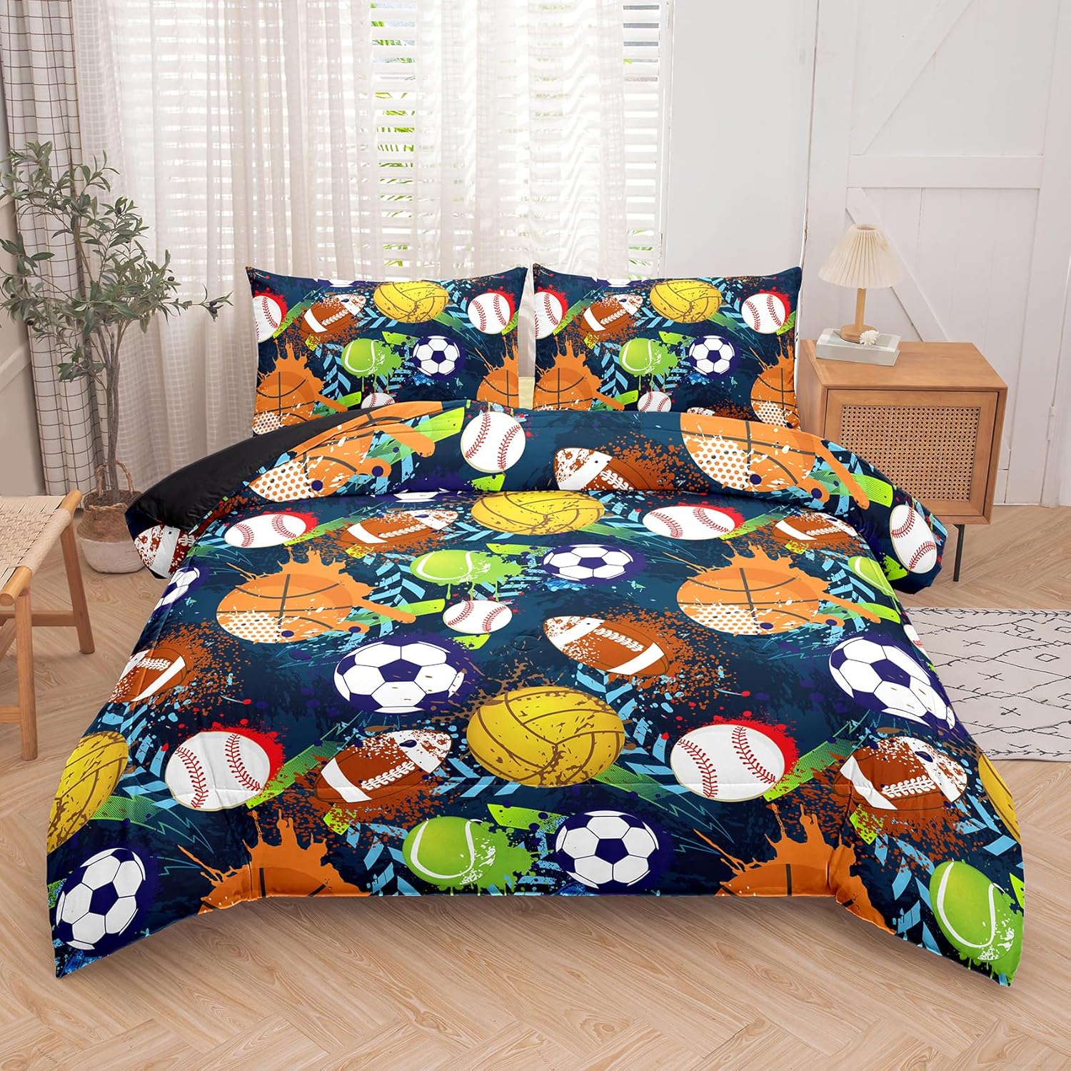 MWMWMW Boys Queen Bedding Set 5 Pcs Sports Bed in a Bag