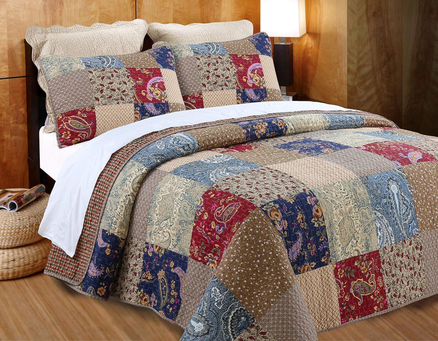 Cozy Line Brown Floral Reversible Quilt Bedding Set