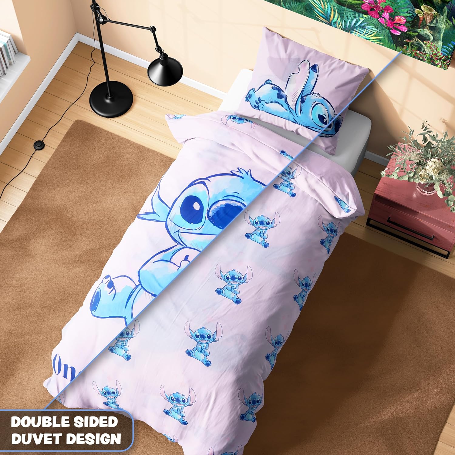 Disney Stitch Duvet Cover and Pillowcase Set - Pink